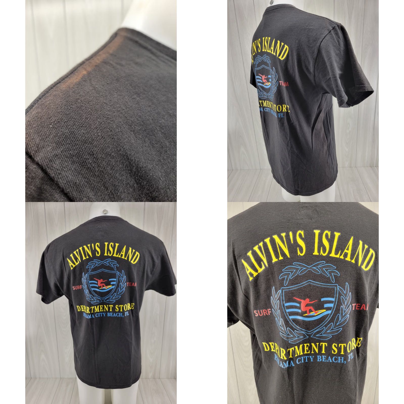 Vintage Alvins Island Surf Company T Shirt Mens Large Black Distressed Logo Short Sleeve Crew Neck Cotton Mens Regular Size US L / EU 52-54 / 3 - 8 Thumbnail