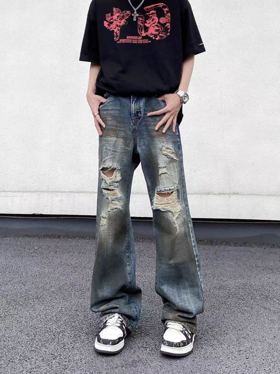 Vintage High street wasteland style ripped tie-dye baggy jeans Size US 30 / EU 46 - 1 Thumbnail