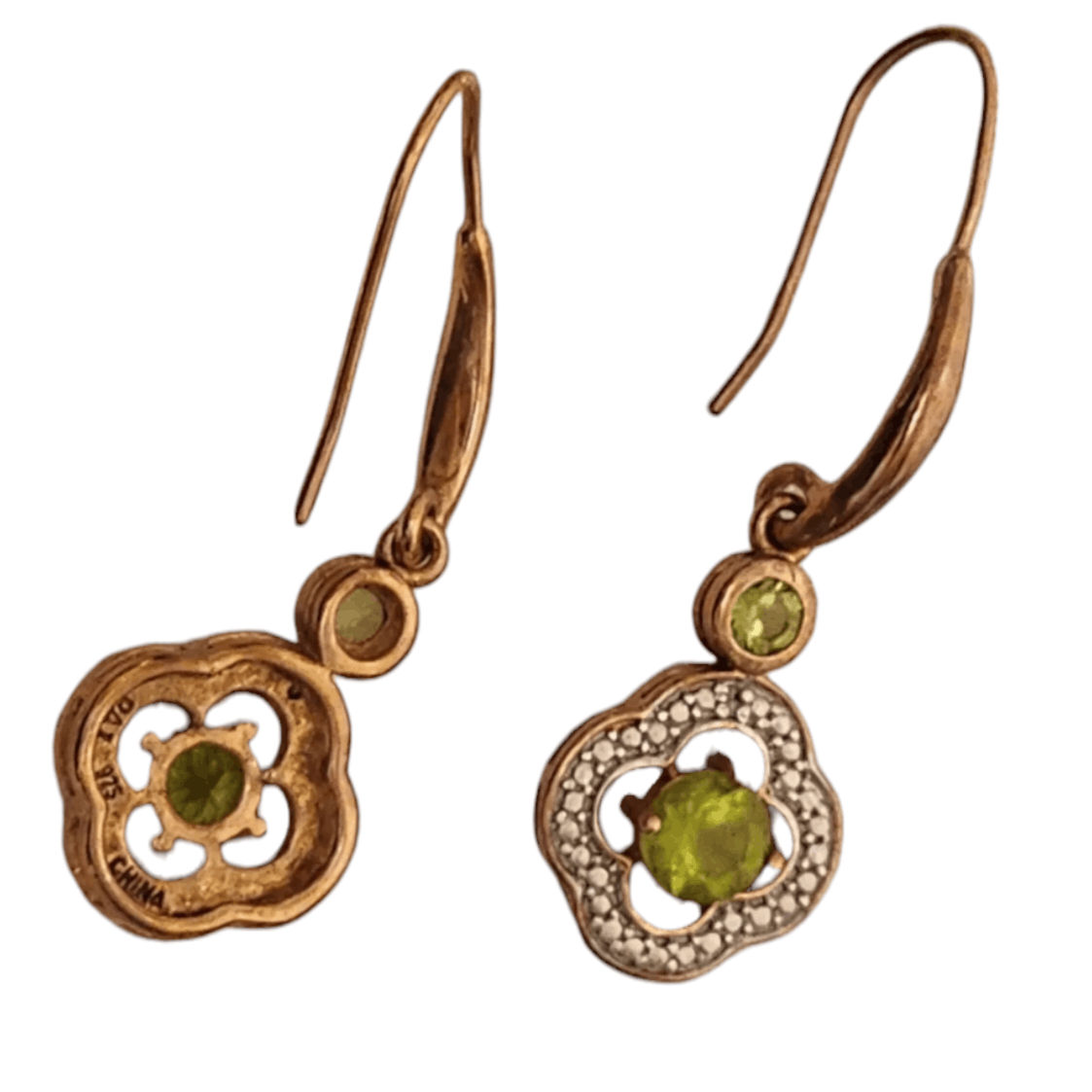 Other 925 Sterling Silver Peridot Gold Tone Earrings Dangle Drop Size ONE SIZE - 4 Thumbnail