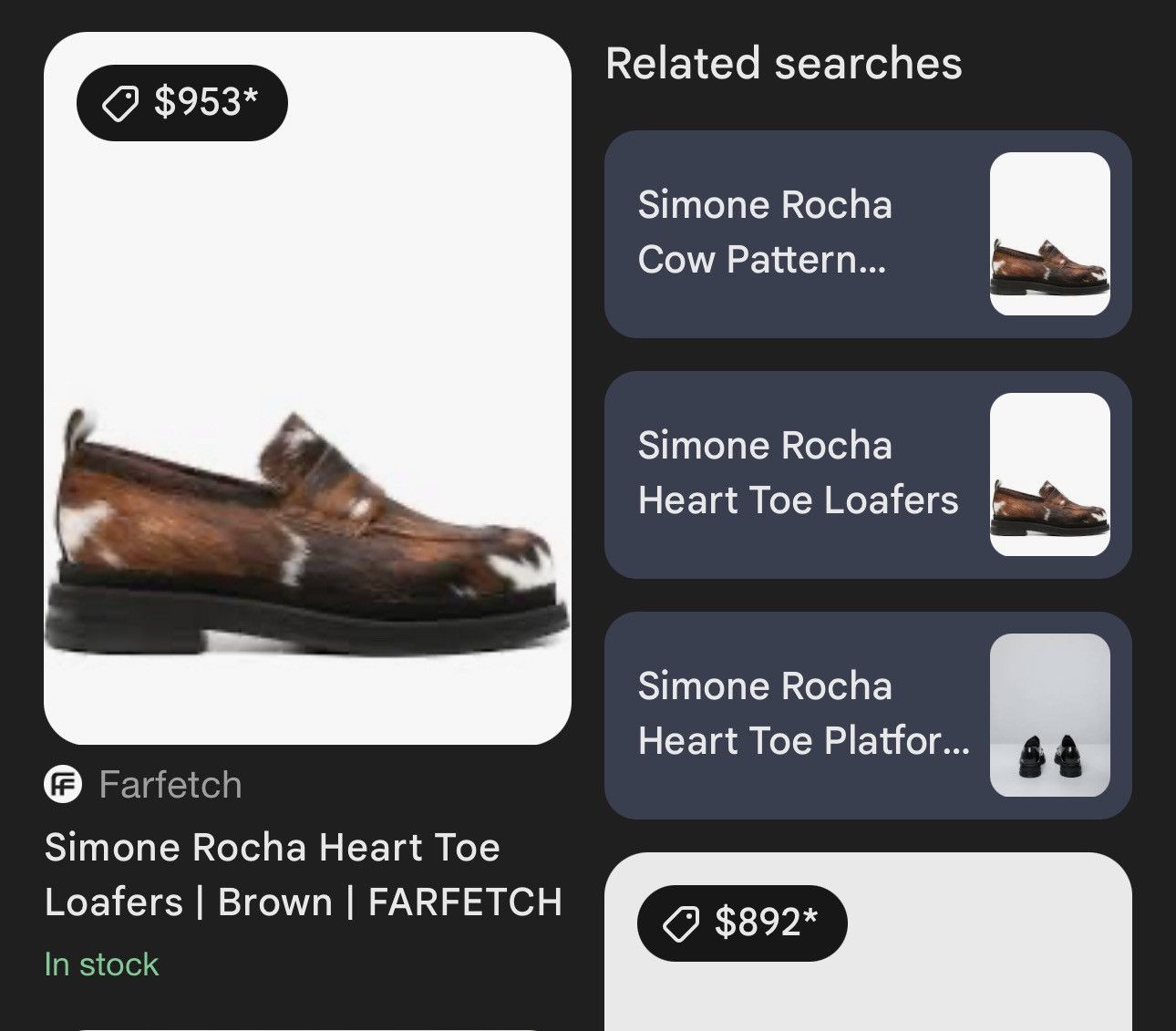 Simone Rocha Calf hair fur pearl detail heart toe loafer Size US 8 / EU 41 - 2 Thumbnail