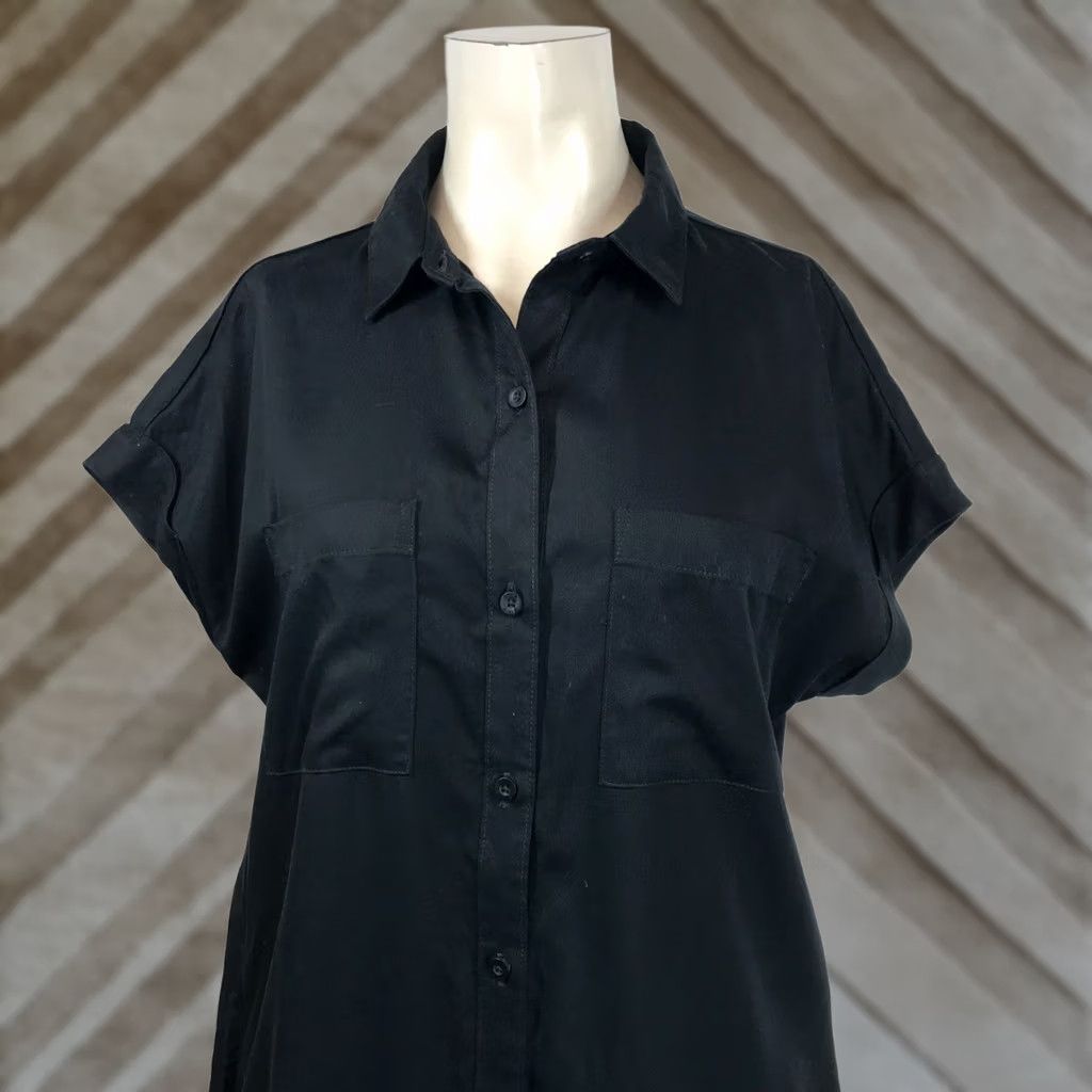 Orvis Orvis Women's S Shirt Dress Black Short Sleeve Collared Lyocell Button Size S / US 4 / IT 40 - 1 Thumbnail