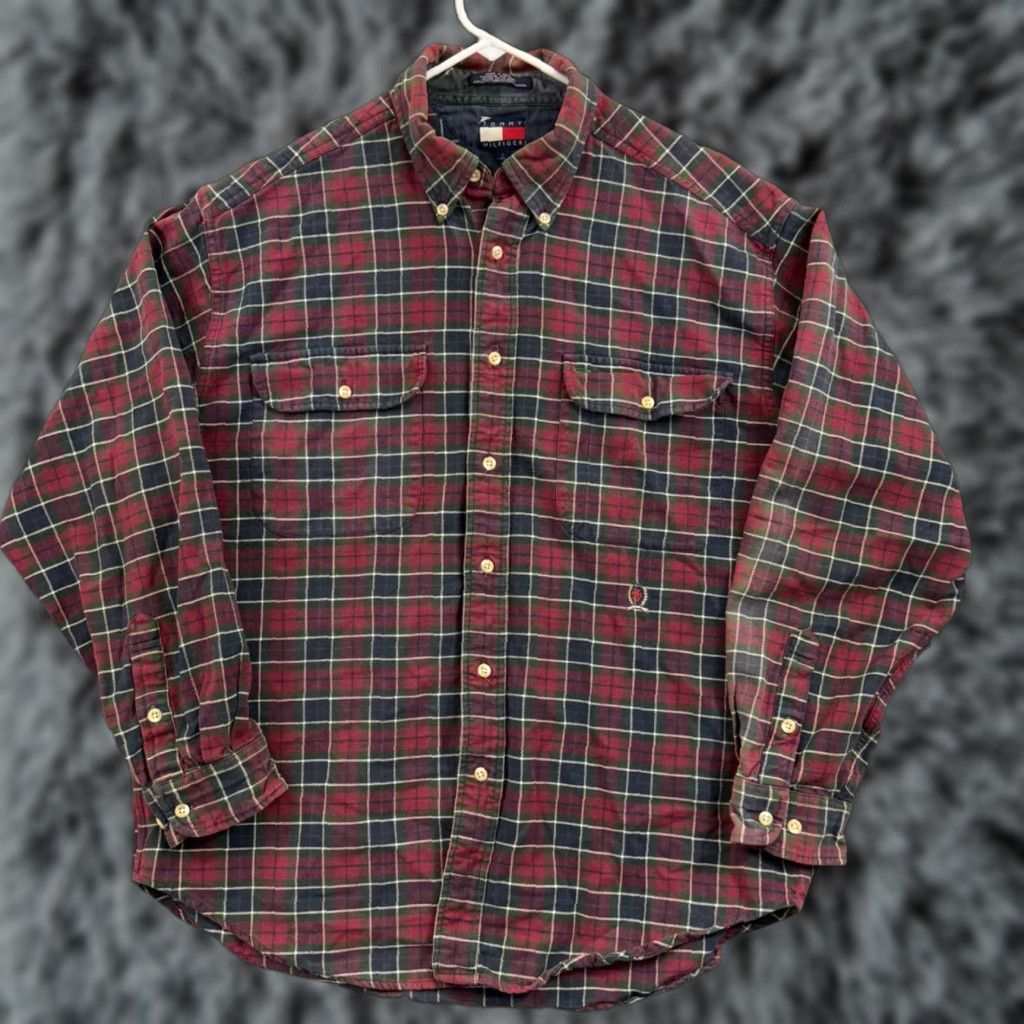 Tommy Hilfiger VINTAGE Tommy Hilfiger Shirt Mens Large Red Plaid 90s Crest Long Sleeve Casual Size US L / EU 52-54 / 3 - 1 Thumbnail