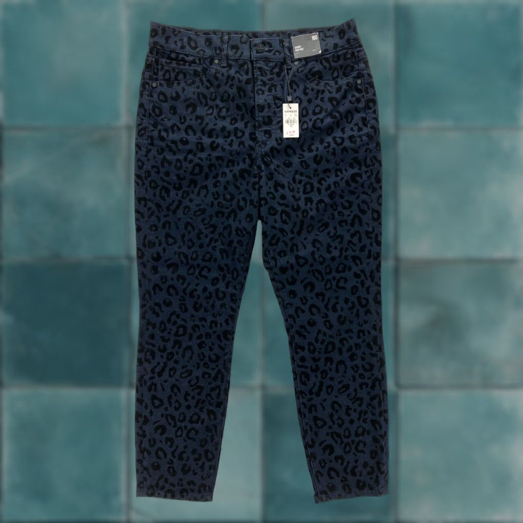 Express EXPRESS Women's 10 Short Blue Leopard Stretch Fabric Skinny Leg Pants High Rise Size 24" / US 00 / IT 34 - 1 Thumbnail