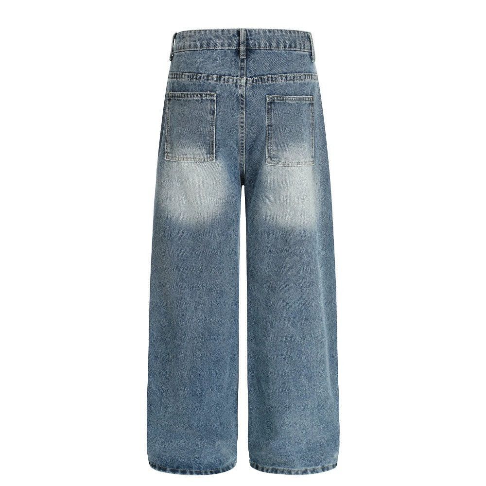 Jean Men's distressed washed graffiti cartoon wide-leg jeans Size US 32 / EU 48 - 2 Thumbnail