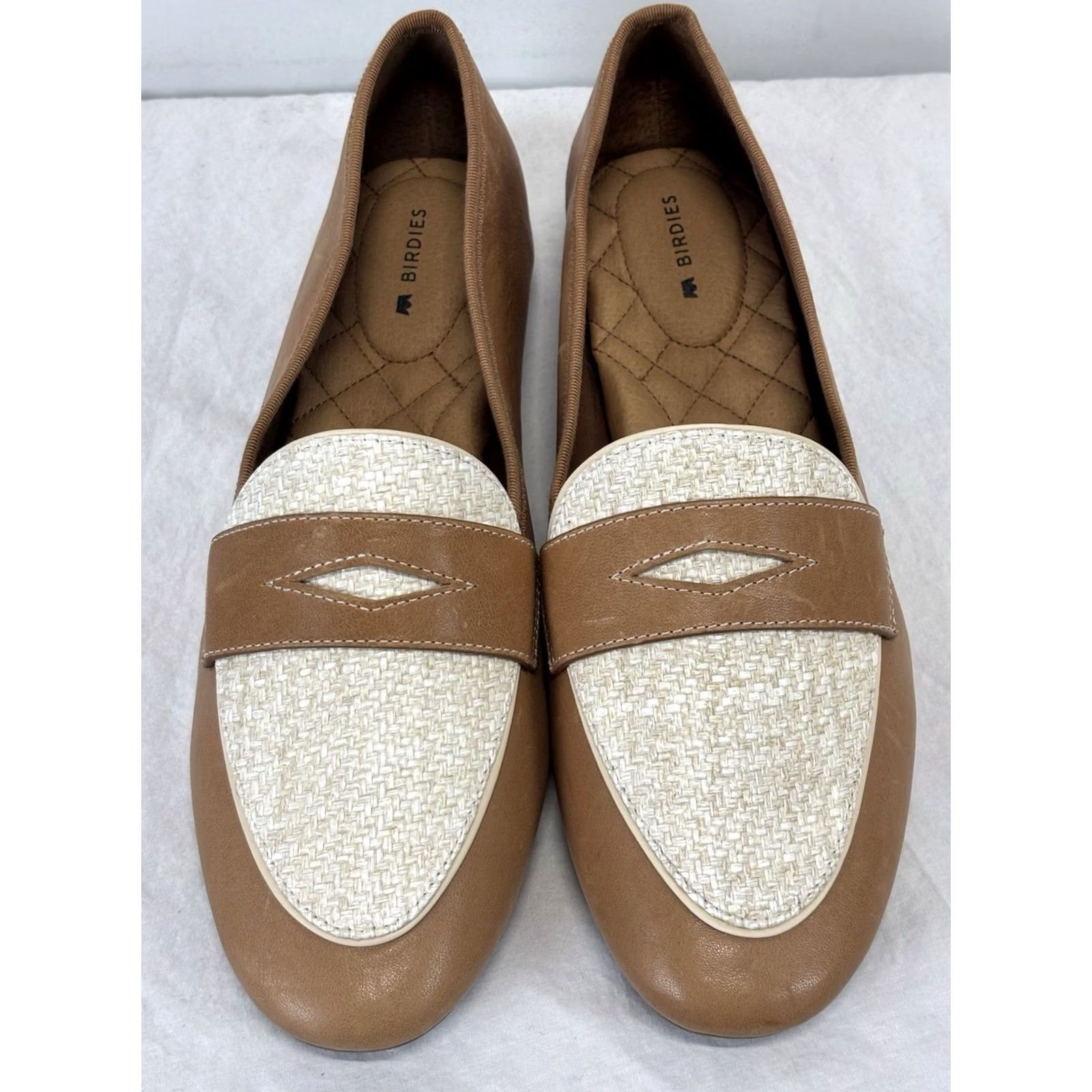 Vintage Birdies Vesper Loafers Women's 9 Cappuccino Leather Raffia Slip-On Comfort Size US 9 / IT 39 - 3 Thumbnail