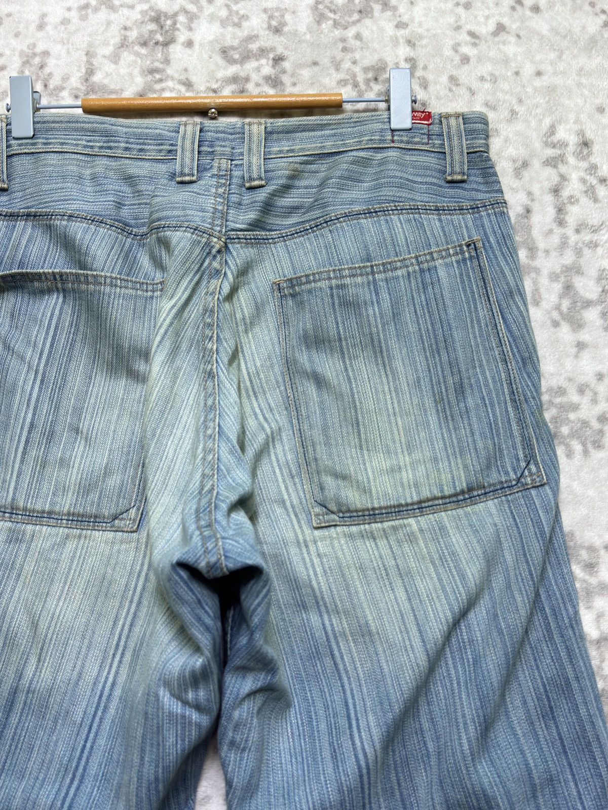 Japanese Brand Vintage BLUE WAYS Striped Distressed Double Knee Denim Pant Size US 32 / EU 48 - 11 Thumbnail