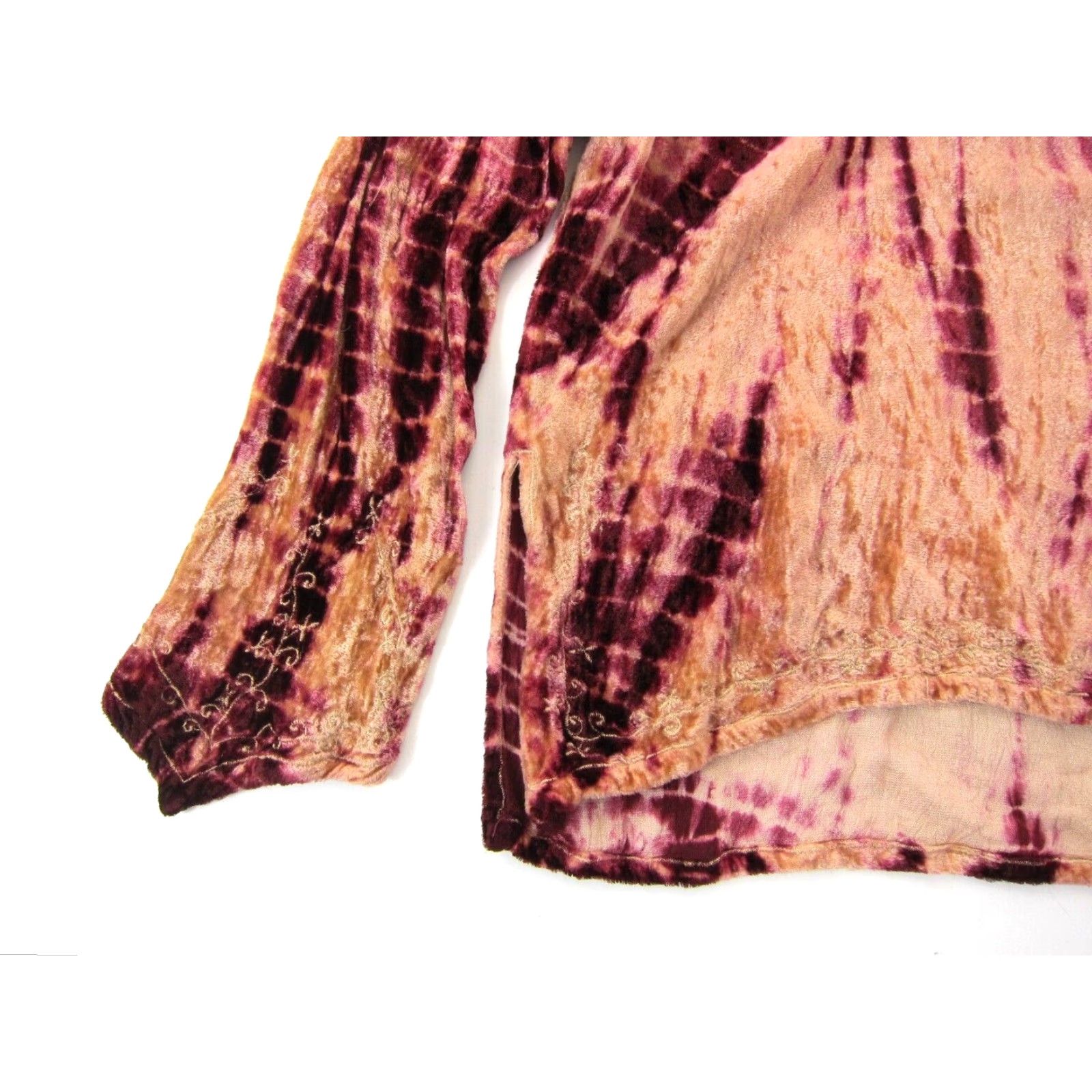 Vintage VINTAGE Hello Dolly Blouse Shirt Women Small Pink Tie Dye Velvet Rayon Long Sleeve Peasant Tunic 90s Size S / US 4 / IT 40 - 6 Thumbnail