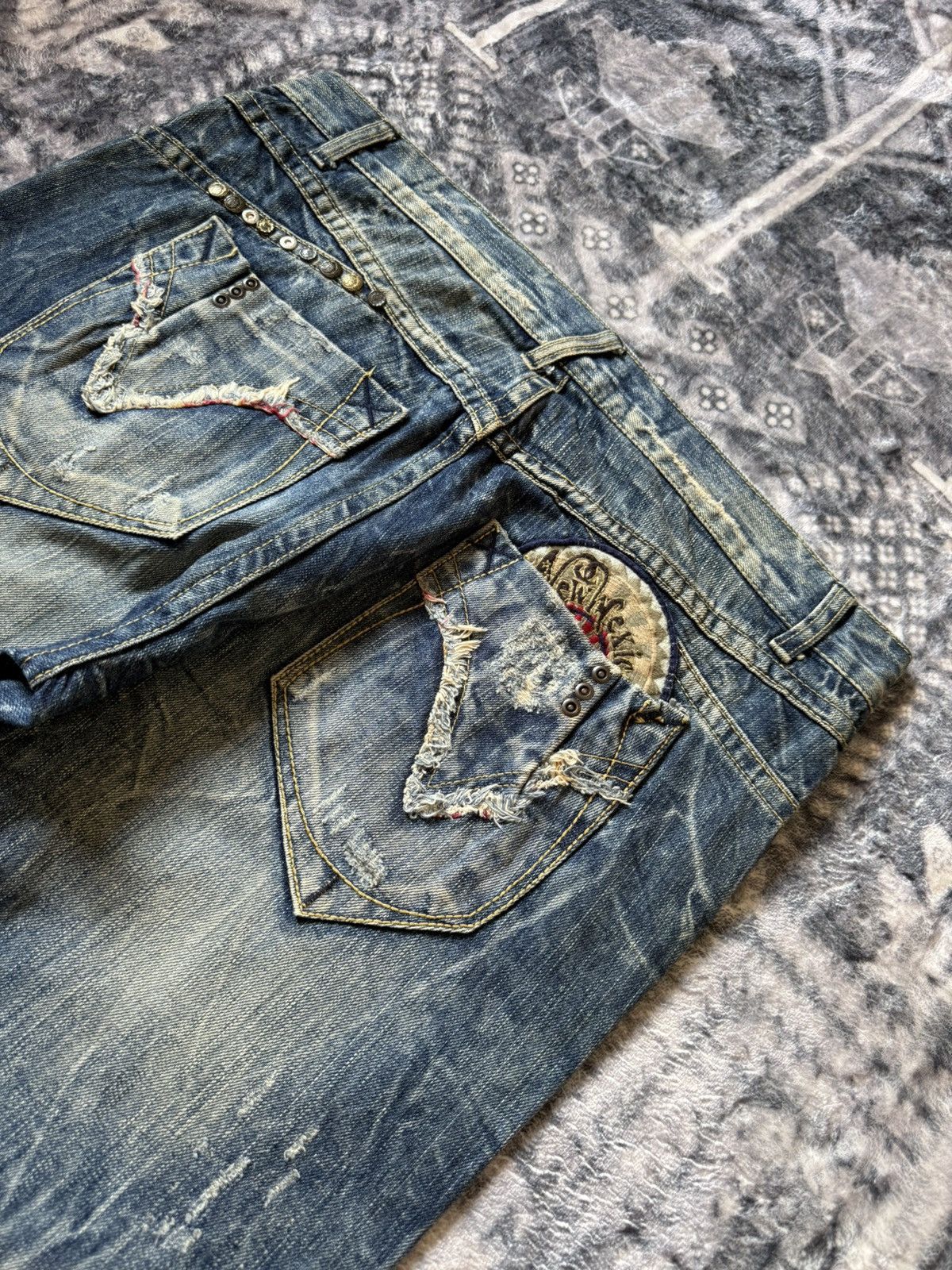 If Six Was Nine Red Peper Japan Faded Wrinkle Wash Flared Wide Leg Jeans Size US 36 / EU 52 - 13 Thumbnail