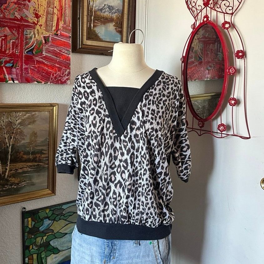 Other teddi leopard print gray black short sleeve top Size M / US 6-8 / IT 42-44 - 1 Thumbnail