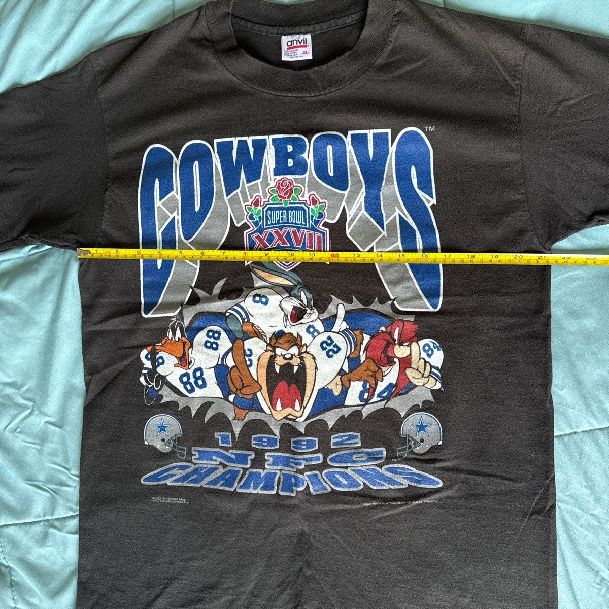 Warner Bros 1992 Dallas Cowboys x Looney Tunes Tee - Anvil Tag Size US XL / EU 56 / 4 - 6 Thumbnail