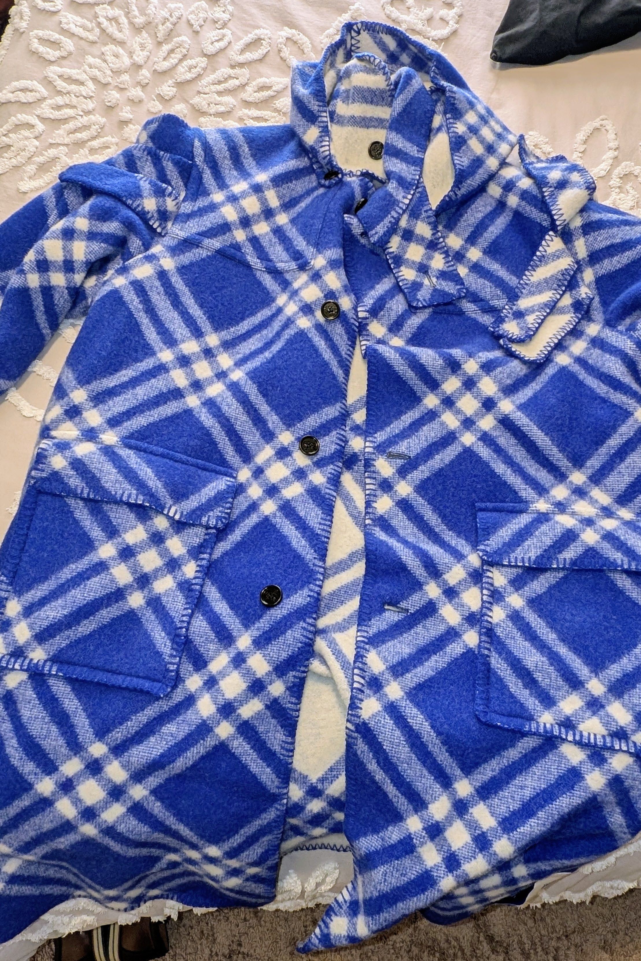 Burberry Burberry Fleece Blue Check Coat with detachable Hoodie (NEW) Size US L / EU 52-54 / 3 - 2 Thumbnail