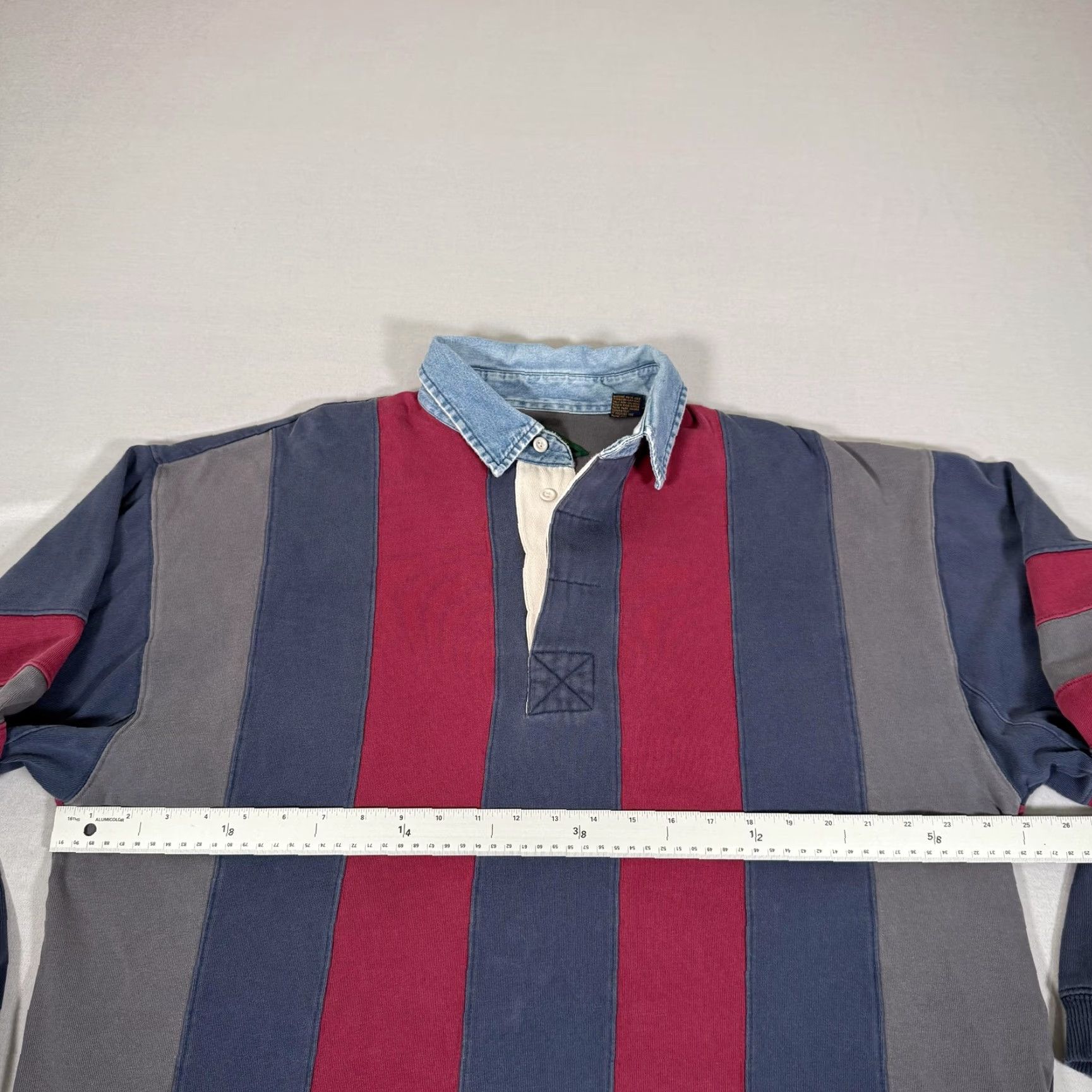 Vintage VINTAGE Halifax Polo Men XL Blue Gray Striped Rugby Heavyweight 100% Cotton Denim Collar 90s Mens Size US XL / EU 56 / 4 - 5 Thumbnail