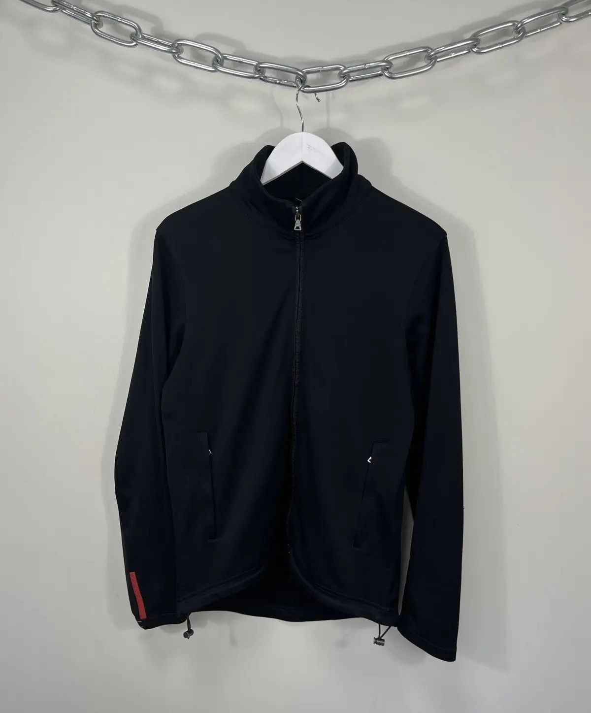 image of Vintage Prada Red Tab Luxury Black Full Zip Track Top Jacket, Men's (Size Large)