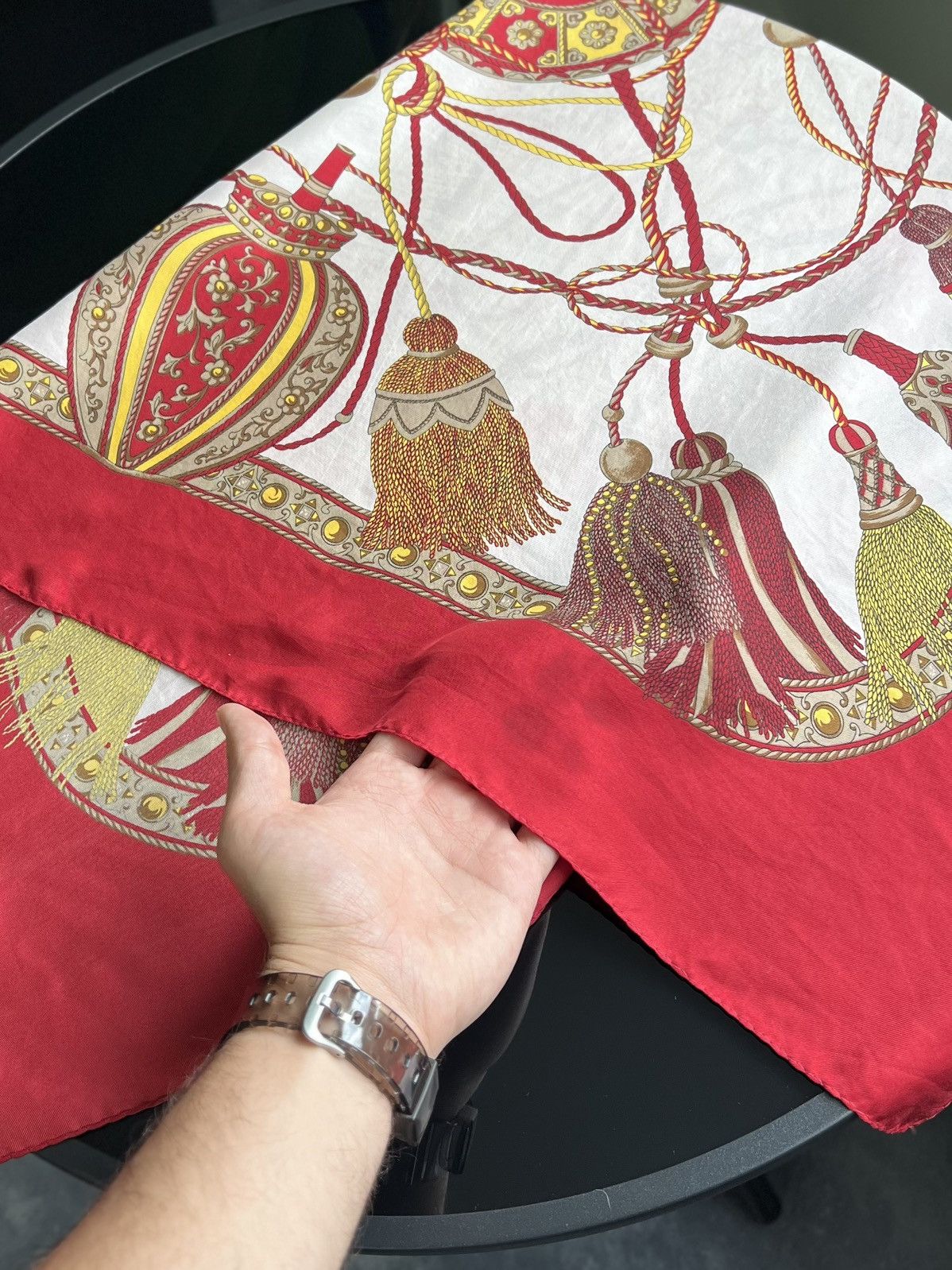 Vintage Feliciani Red Silk Scarf 86x85cm Tassel Print Vintage Size ONE SIZE - 7 Thumbnail