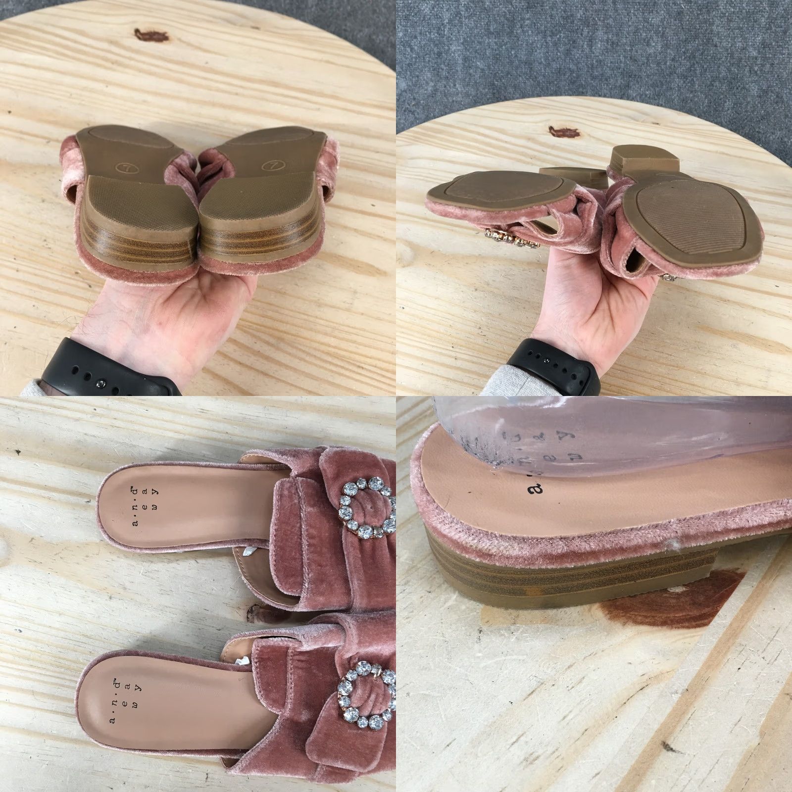 Vintage A New Day Sandals Womens 7 Pink Dina Velvet Slide Flats Rhinestone Casual Open Size US 7 / IT 37 - 8 Thumbnail