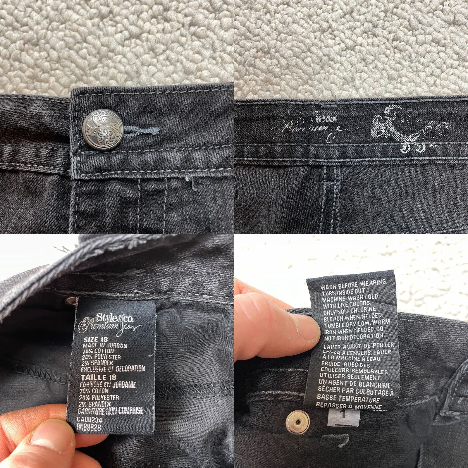 Vintage VINTAGE? No — Style&co. Jeans Womens 18 Plus Denim Straight Black 5-Pocket Embroidered 40x27 Adult Women Size 40" / US 18 - 8 Thumbnail