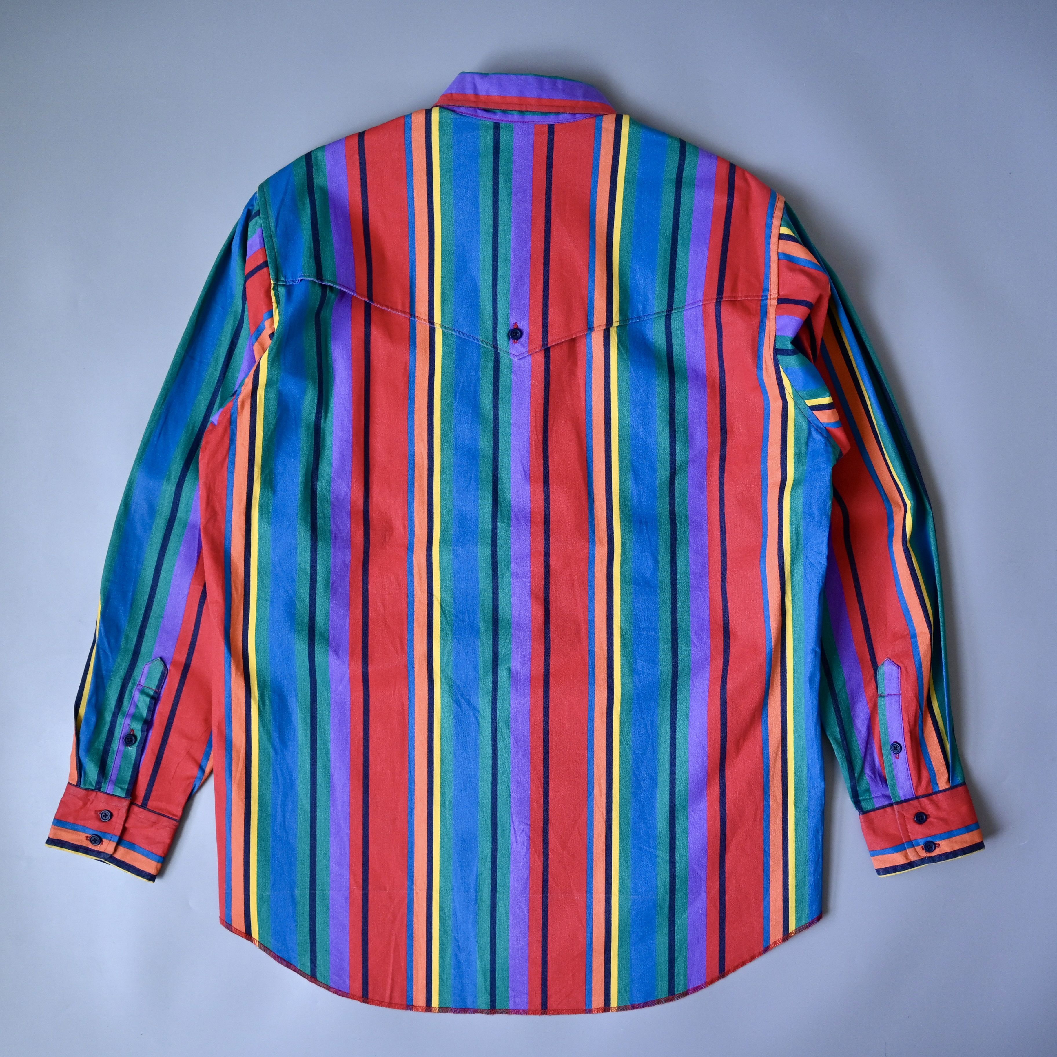 Vintage VTG 90s Wrangler Brushpopper cape shirt rainbow stripe 17.5 Size US XL / EU 56 / 4 - 3 Thumbnail