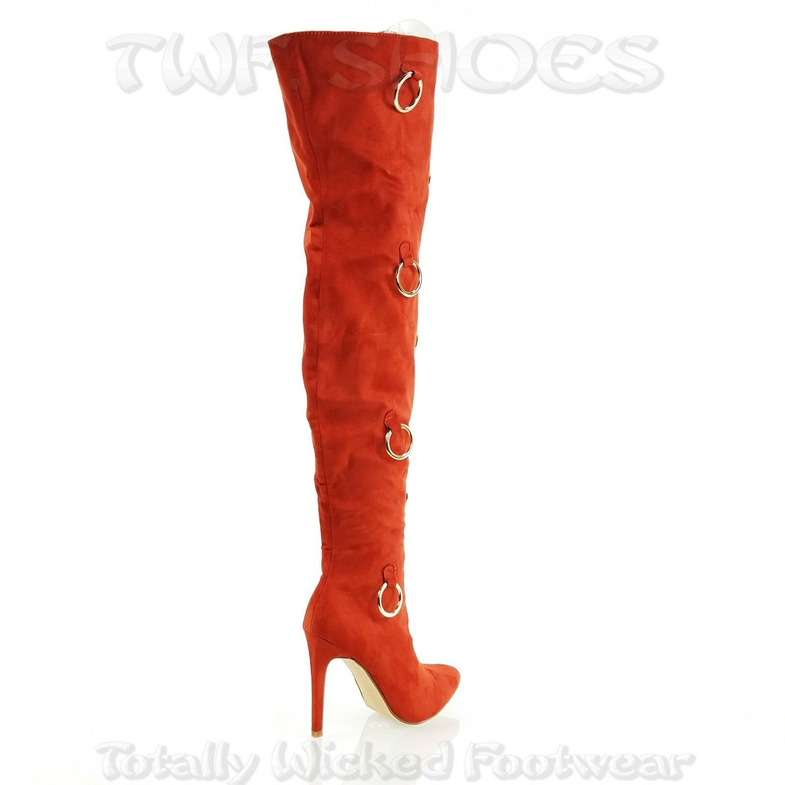 Other CR Gigi 68 Rust Red OTK Thigh Boot 4.5" High Heel Gold Bull Size US 6.5 / IT 36.5 - 9 Thumbnail