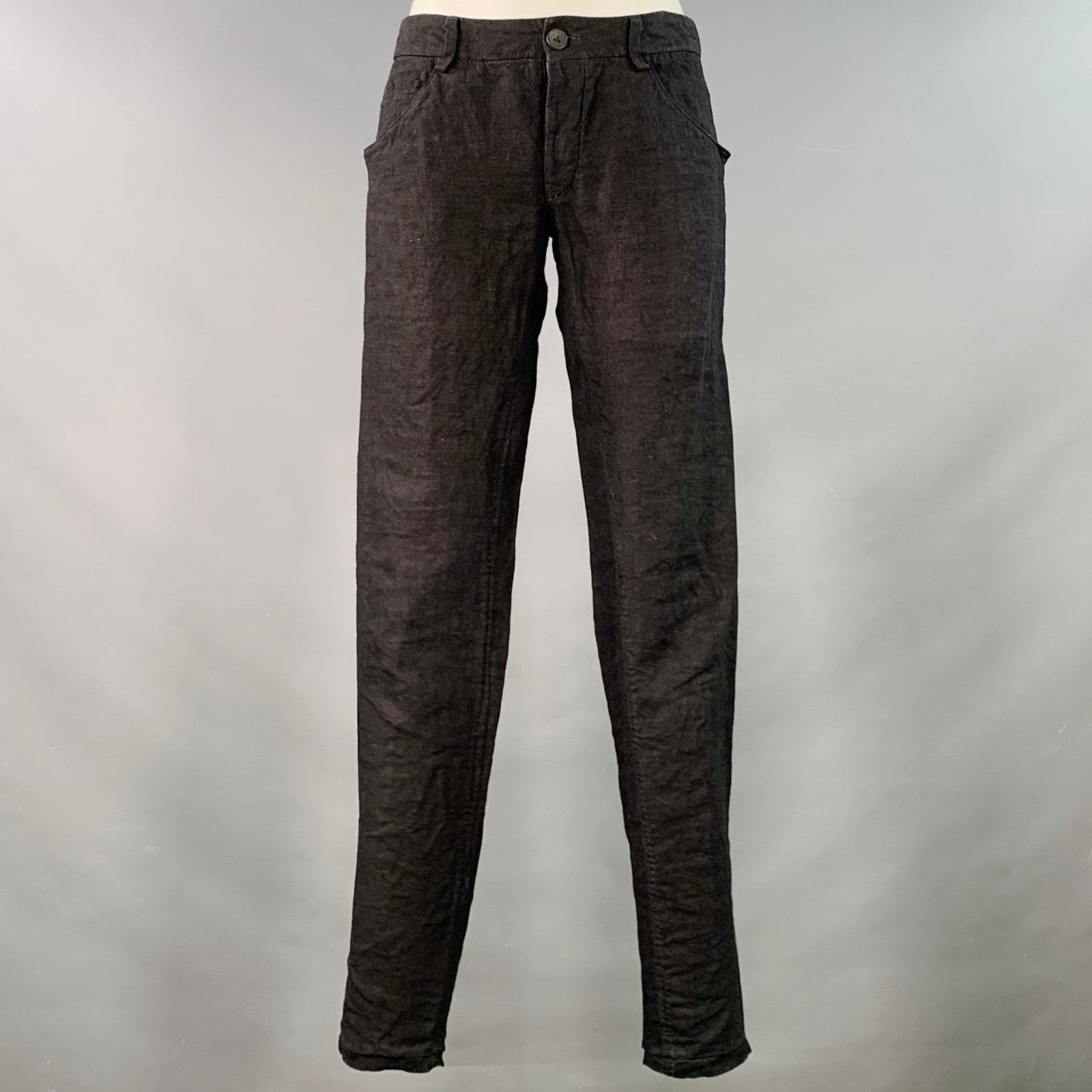 Other Black Linen Narrow Leg Tapered Button Fly Casual Pants Size 27" / US 4 / IT 40 - 1 Thumbnail