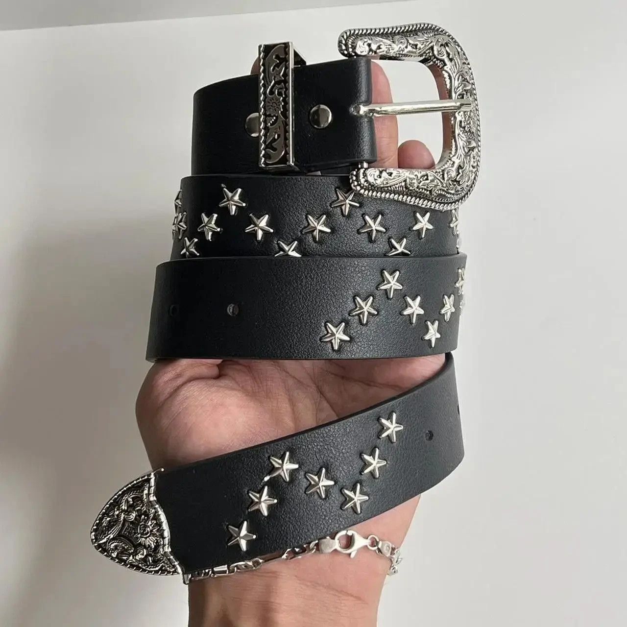 Cowboy Equipment vintage black american western cowboy boho star studded belt Size ONE SIZE - 1 Thumbnail