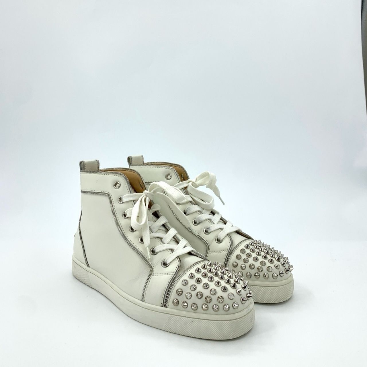 Christian Louboutin Christian Louboutin White Leather Spike-Trimmed Lace-Up Sho Size US 10 / IT 40 - 9 Thumbnail