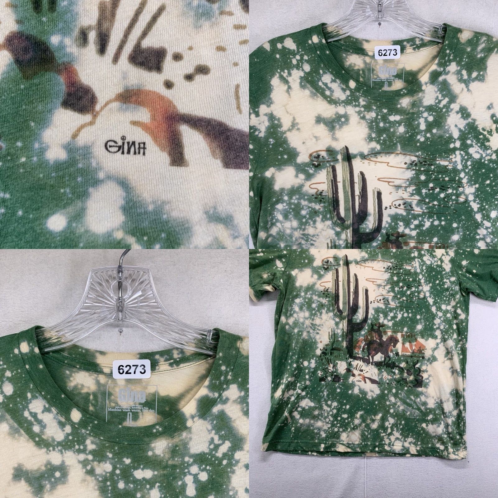 Vintage Gina Shirt Women L Green Cream Cowboy Desert Graphic Geometric Cowgirl Short Sleeve Round Neck Logo Size L / US 10 / IT 46 - 8 Thumbnail