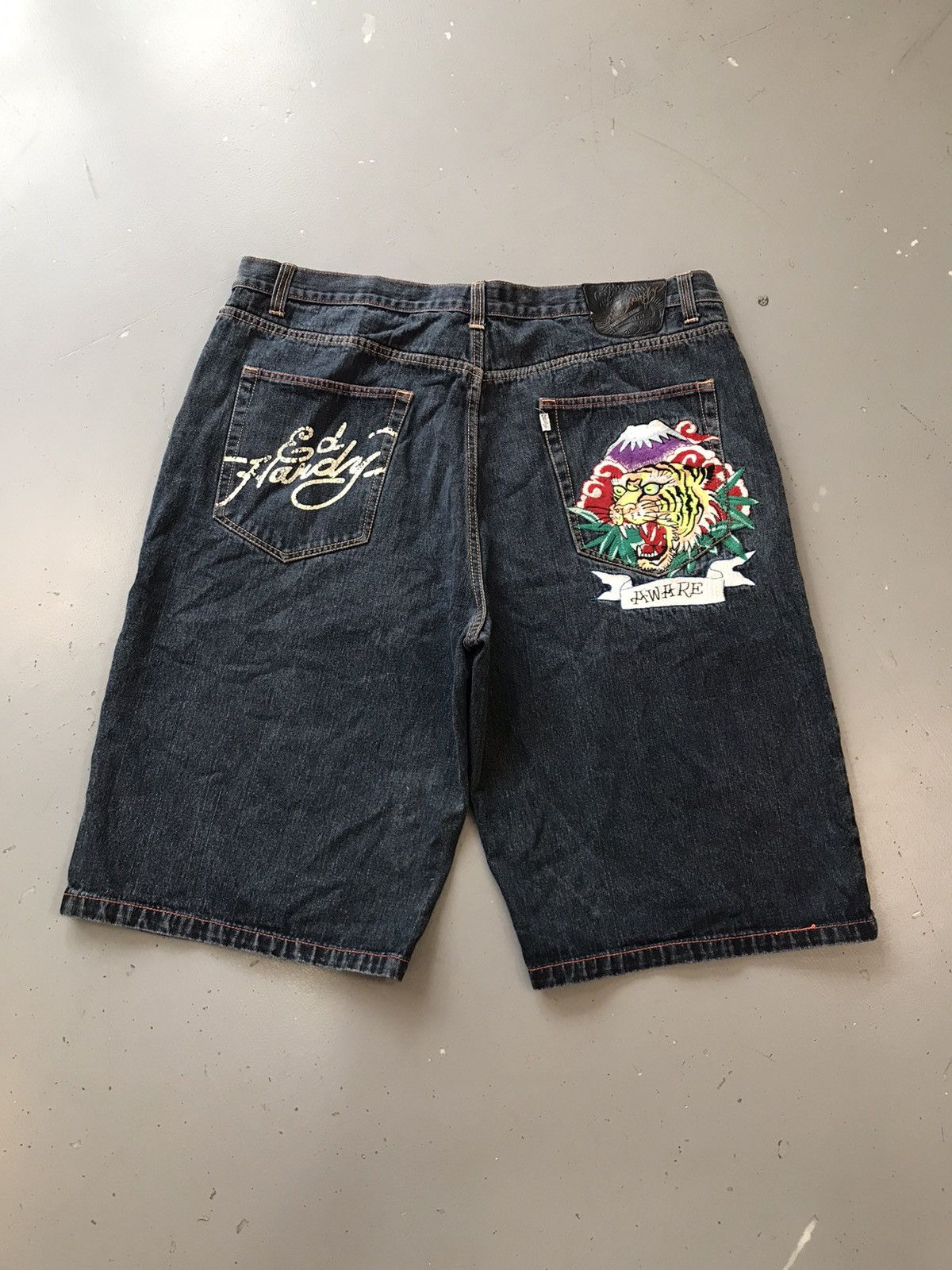 Christian Audigier × Ed Hardy × Vintage Vintage Edhardy crazy embroidered denim jort Size US 42 / EU 58 - 1 Thumbnail