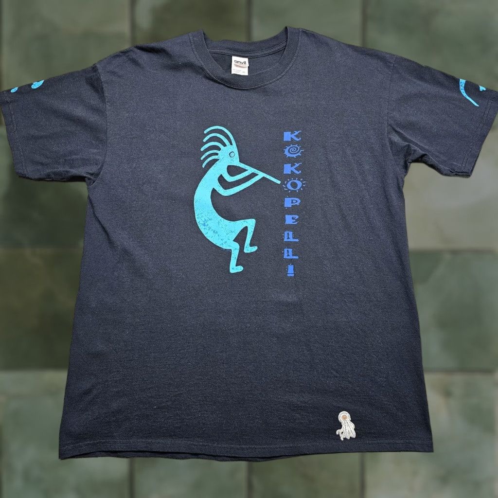 Anvil VINTAGE Kokopelli Shirt Mens XL Navy Blue Southwestern Graphic Tee Feather Size US XL / EU 56 / 4 - 1 Thumbnail