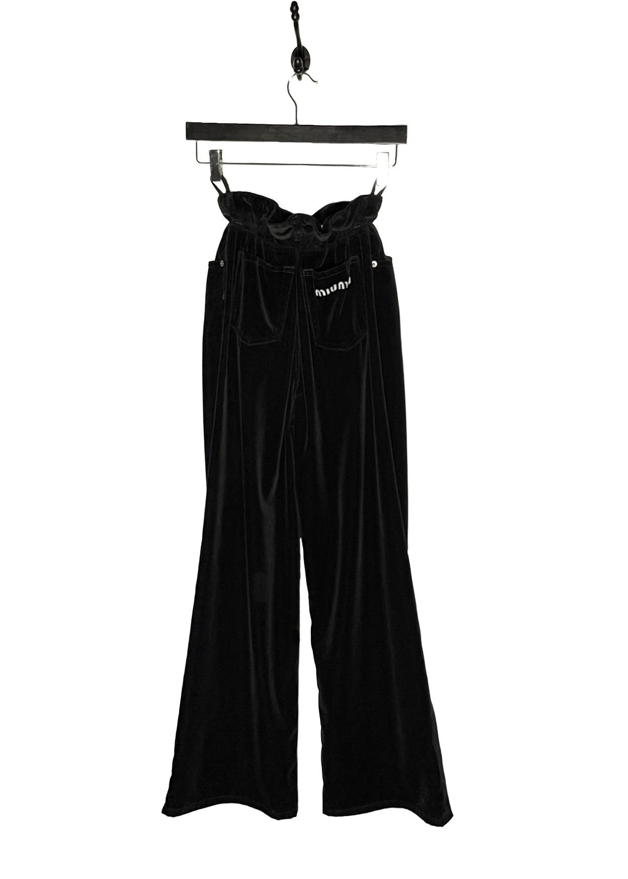 Miu Miu Miu Miu 2021 Black Velvet High Gathered Waist Wide Pants Size 25" / US 0 / IT 36 - 3 Thumbnail