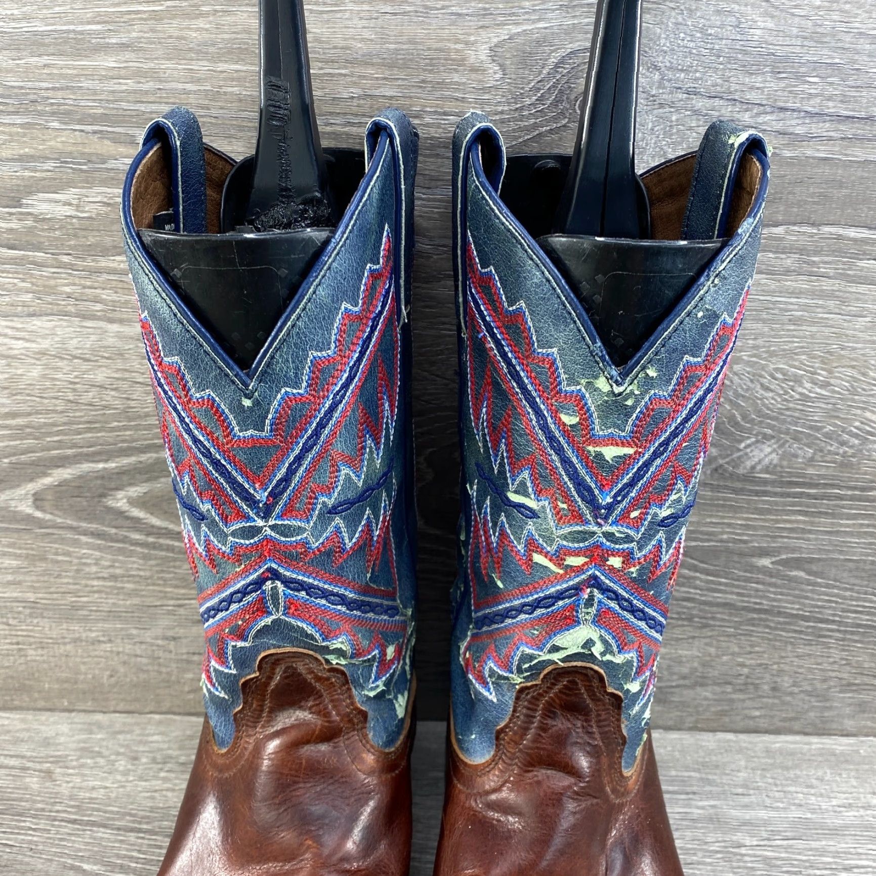 Vintage Nocona Womens 9 B Leather Brown Nadia Blue Hero Square Toe Cowboy Western Boots Size US 9 / IT 39 - 5 Thumbnail