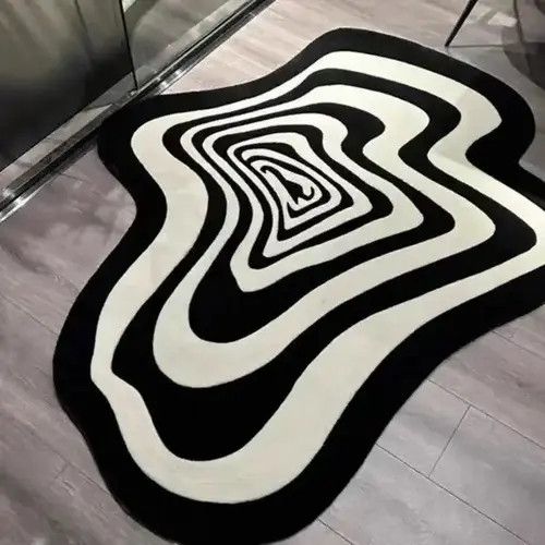 Japanese Brand × Vintage Creative Black White Striped Living Room Carpet 50x80cm Size ONE SIZE - 4 Thumbnail