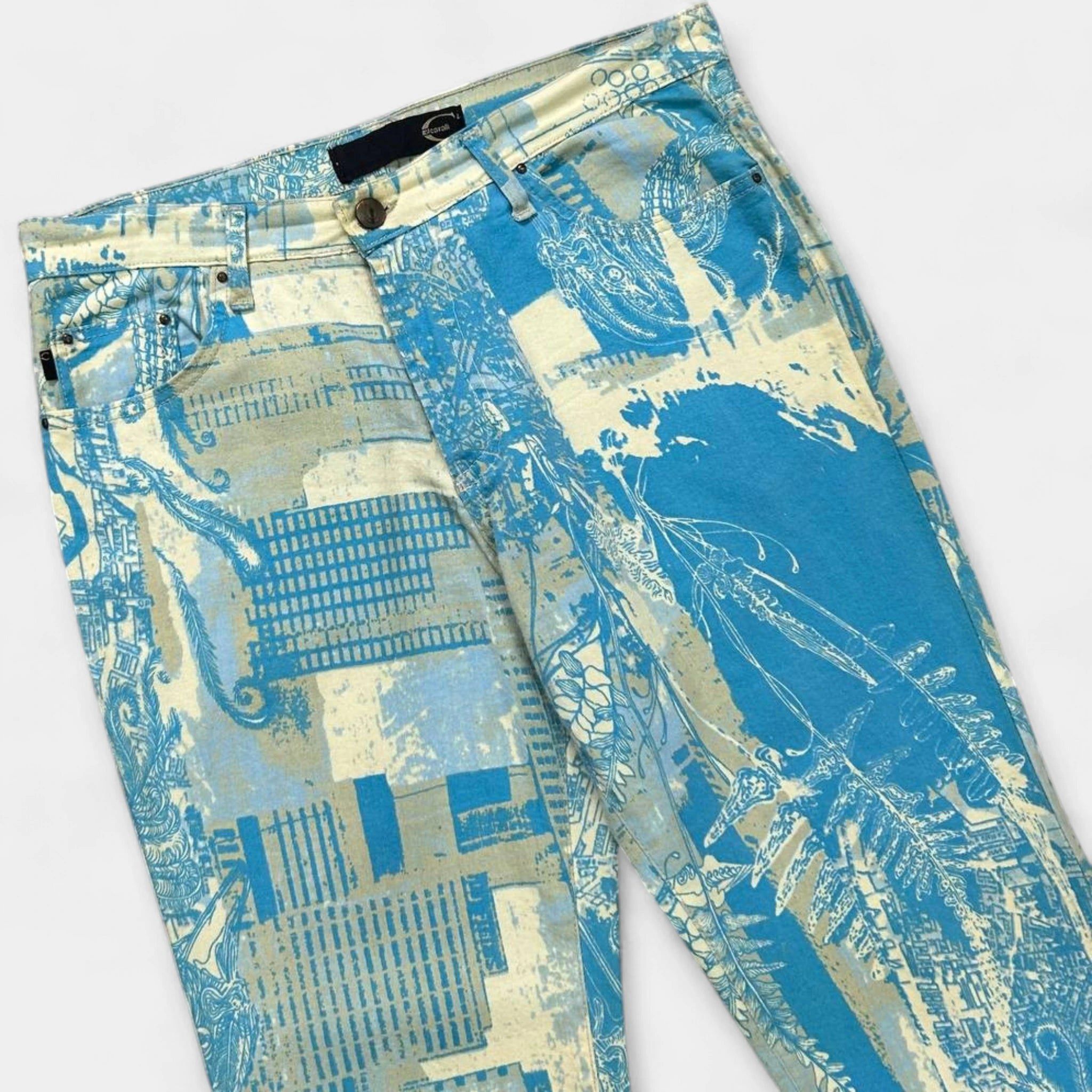 Just Cavalli Just Cavalli 2000s Original Graphic Yellow Blue Flared Pants Size 24" / US 00 / IT 34 - 3 Thumbnail