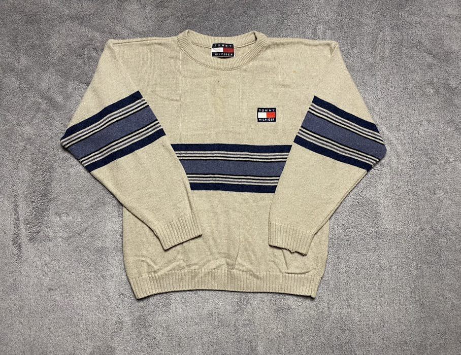 Pre-owned Tommy Hilfiger X Vintage Y2k Tommy Hilfiger Knit Crevneck Sweater Japan 90's In Beige
