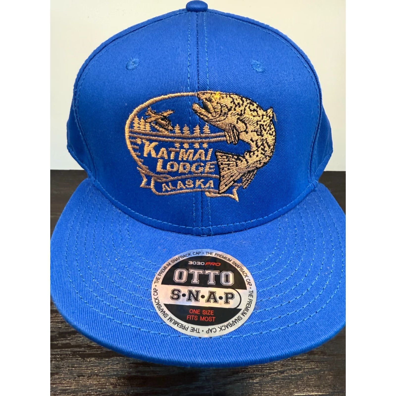 Vintage Otto Katmai Lodge Alaska Snapback Hat Mens One Size Blue Twill Cotton Adjustable Travel Fish Hunt Cap Mens Size ONE SIZE - 2 Thumbnail