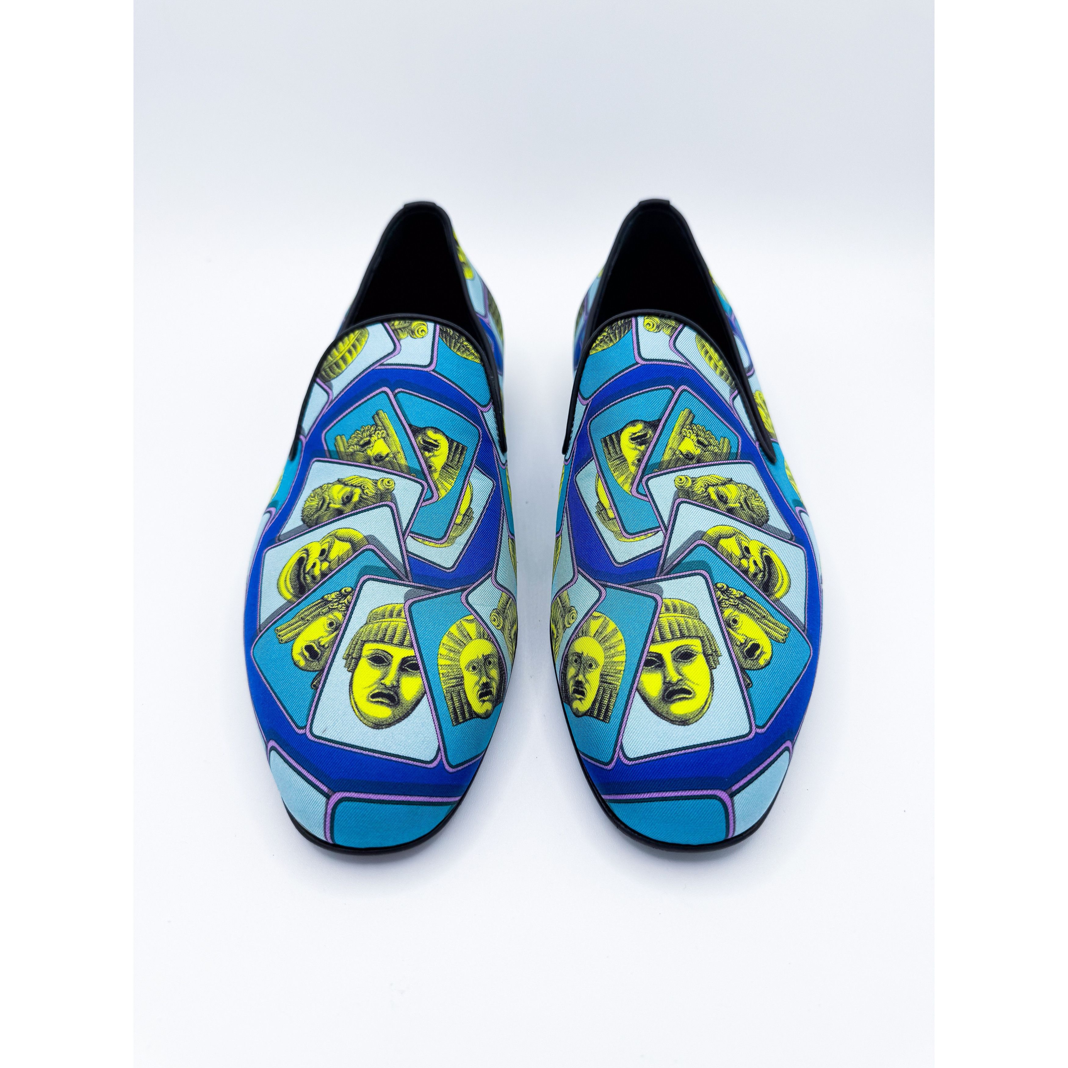 Versace Versace Masks Print Silk Twill Loafer In Acid Green Teal Size US 8 / EU 41 - 3 Thumbnail