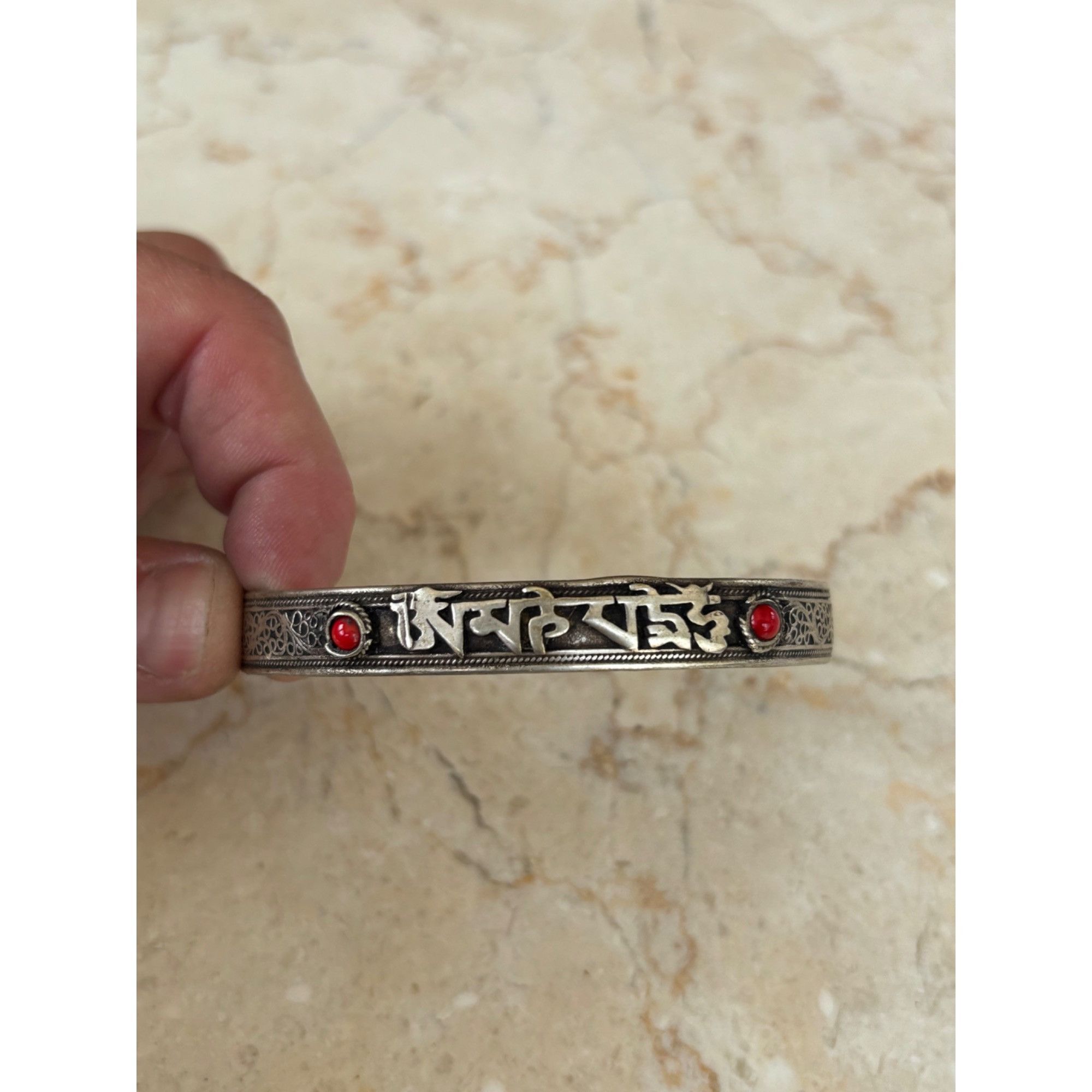 Other Buddha Tibetan Silver Cuff Bracelet With Red Gem Accents & E Size ONE SIZE - 6 Thumbnail