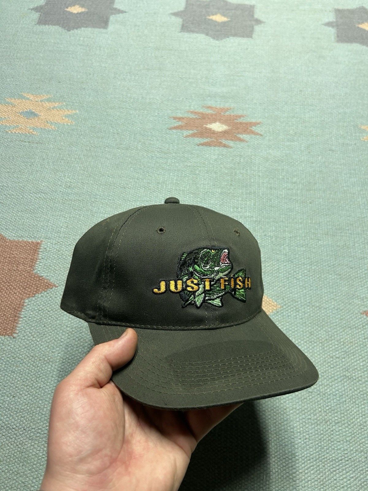 Vintage Vtg SnapBack hat just fish bass animal nature embroidered Size ONE SIZE - 1 Thumbnail