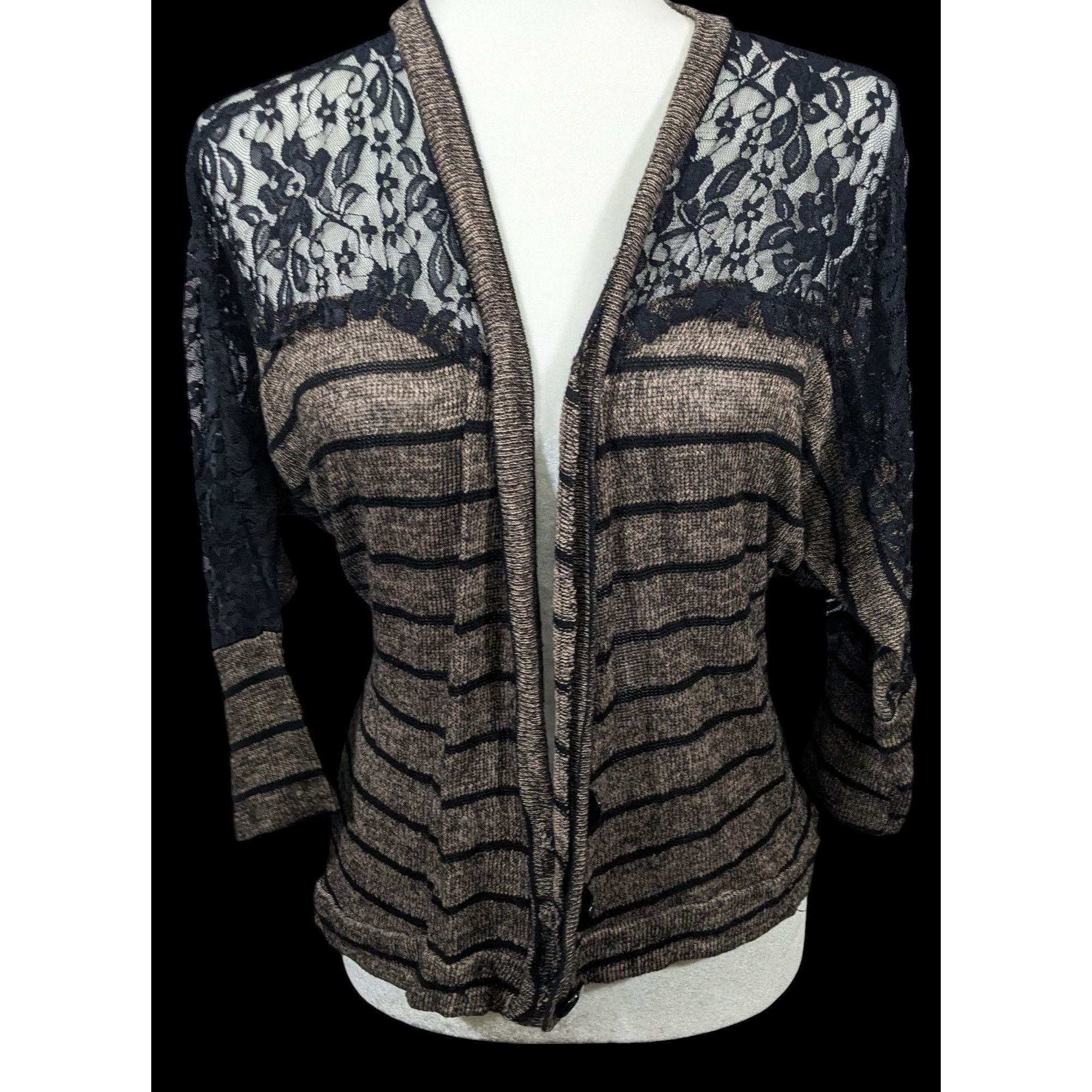 American Rag Retro Preppy Black And Brown Lace Cardigan by American Rag Size S / US 4 / IT 40 - 1 Thumbnail