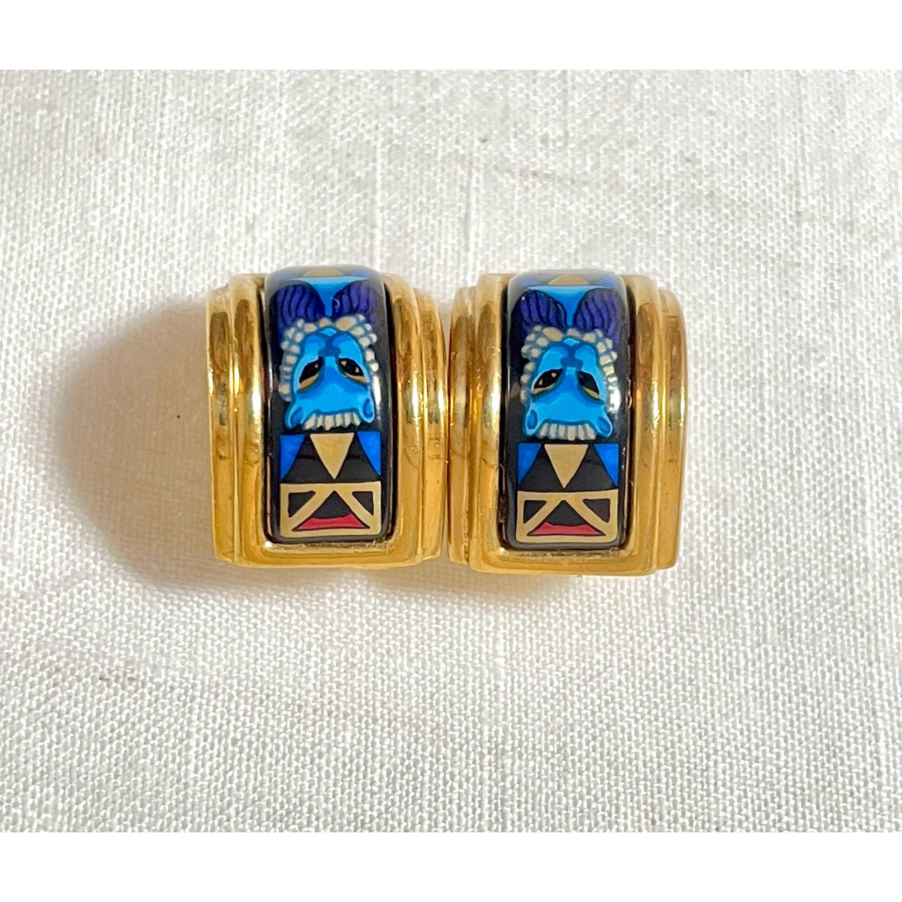 Hermes Vintage Hermes cloisonne enamel earrings with blue lion Size ONE SIZE - 3 Thumbnail