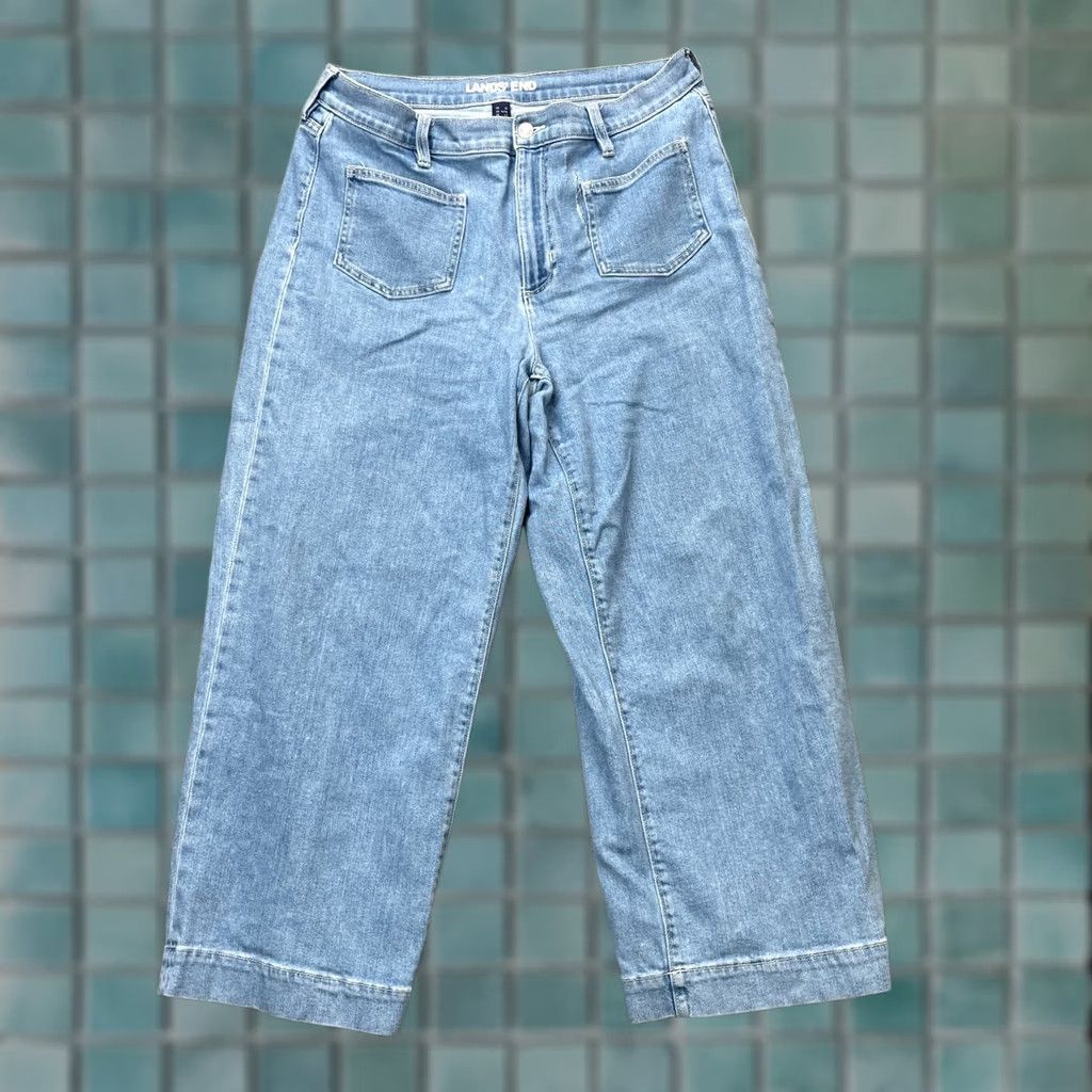 Lands' End Lands' End Jeans Womens 12 Blue Wide-Leg Cropped Denim Cotton Stretch Light Wash Regular Inseam 24in City Preppy Size 24" / US 00 / IT 34 - 1 Thumbnail