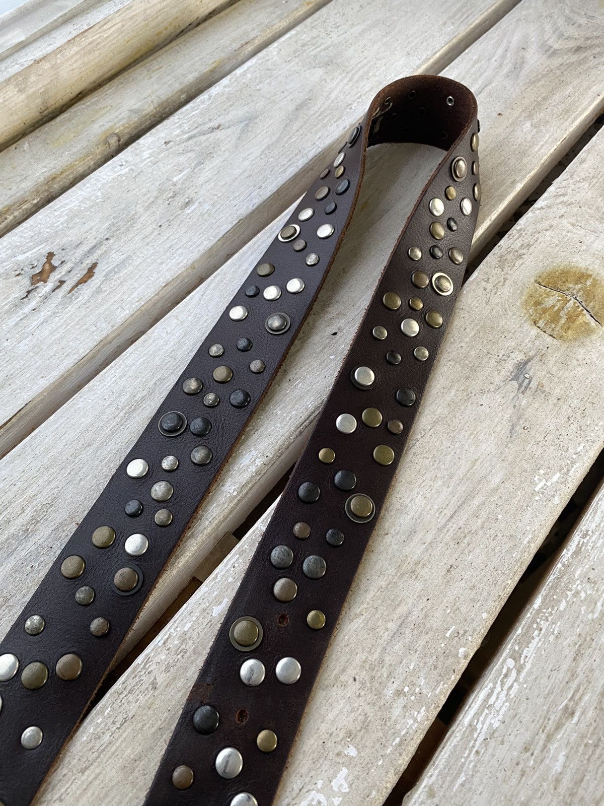 Hysteric Glamour × Leather × Vintage Vintage Leather Belt Y2K Rhinestones Punk Metal Avant Garde Size ONE SIZE - 4 Thumbnail
