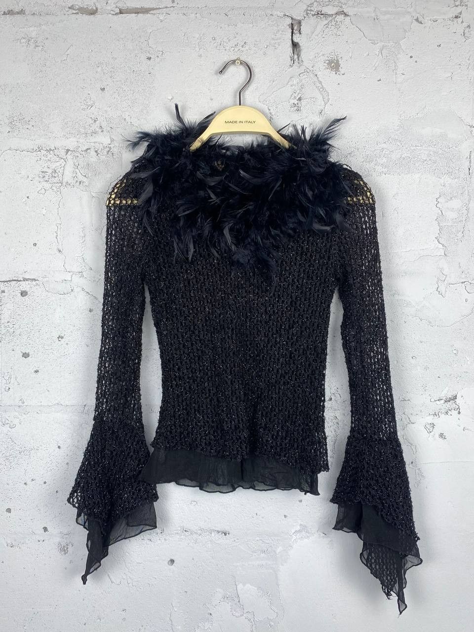 Japanese Brand Y2K Feather Mesh Black Asymmetric Japan Long Sleeve Size S / US 4 / IT 40 - 1 Thumbnail