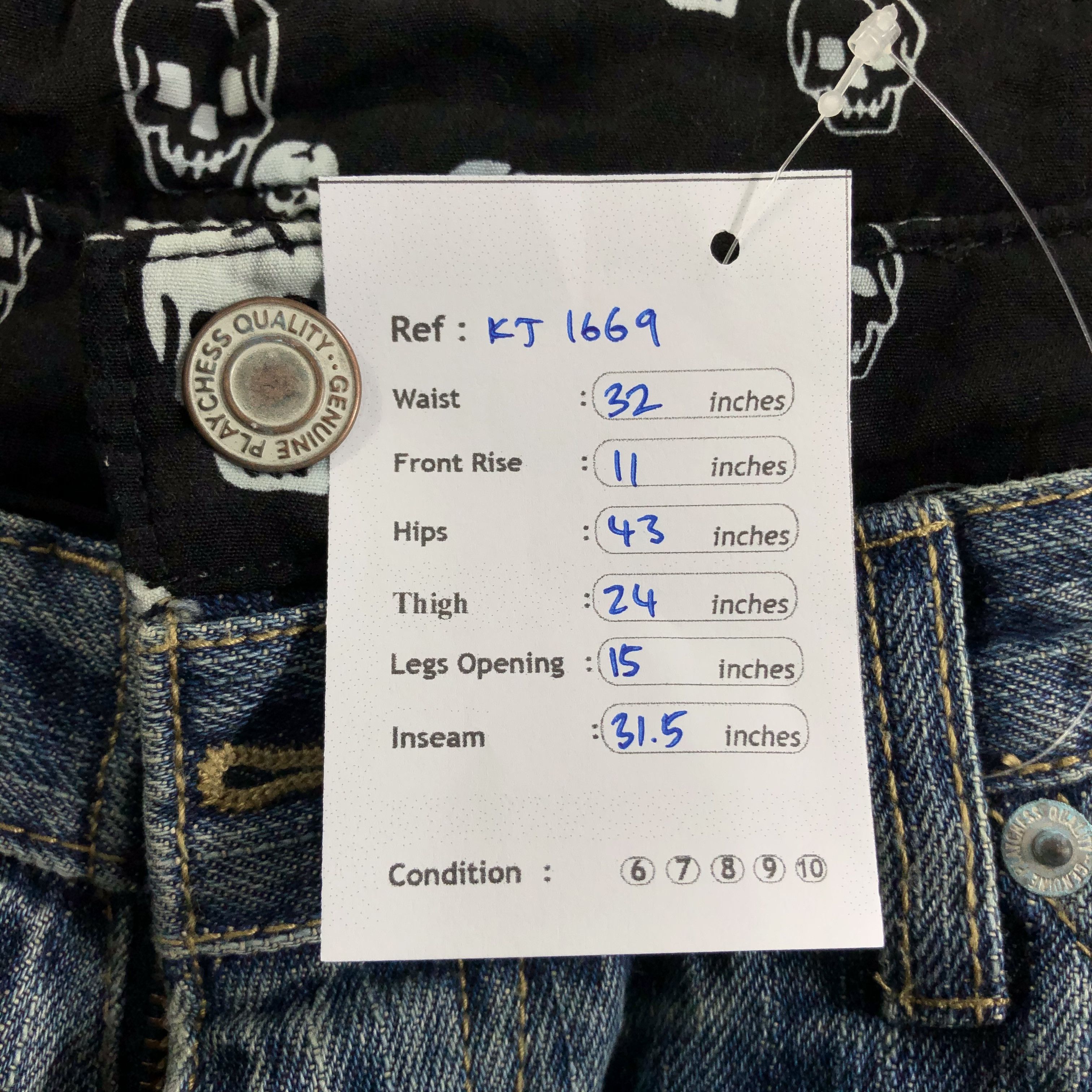 Japanese Brand Playchess Skull Denim Double Waist Denim KJ1669 Size US 32 / EU 48 - 10 Thumbnail