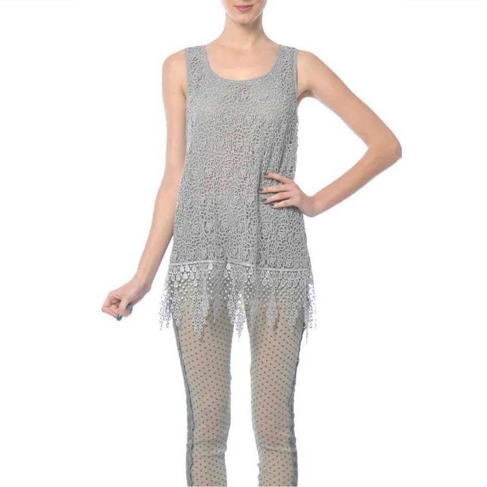 Other New Ryu Grey Sleeveless Lace Top With Fringe Size L Size L / US 10 / IT 46 - 1 Thumbnail