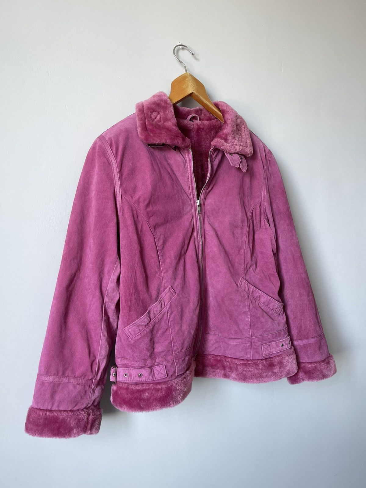Japanese Brand Vintage Y2k Faux Fur Pink Suede Leather Japan Archive Jacket Size L / US 10 / IT 46 - 2 Thumbnail