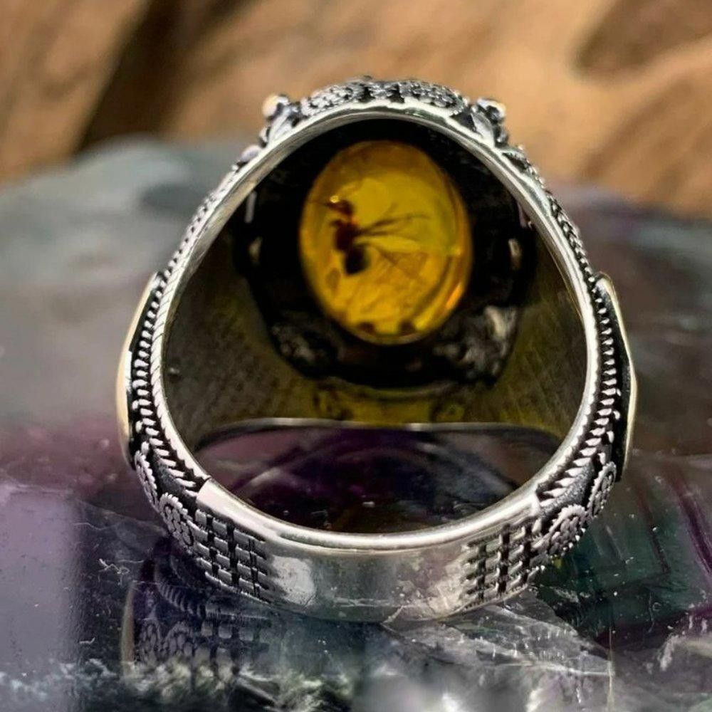 Designer Men's Royal King Crown Amber Ant Fossil Insect Ring - Size 8 Size ONE SIZE - 4 Thumbnail