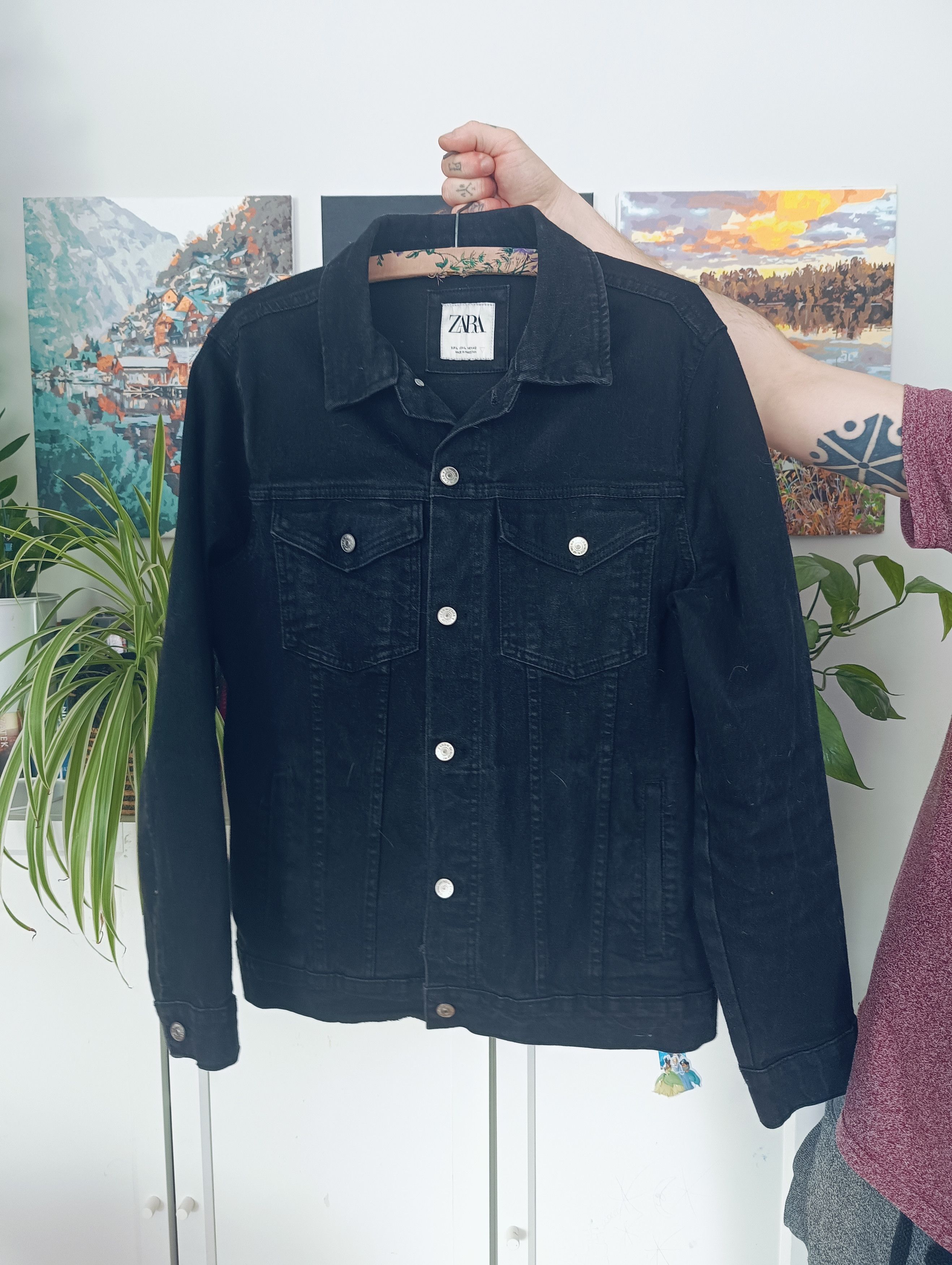 Zara Denim Jacket handpainted custom Gothic black Size US XS / EU 42 / 0 - 3 Thumbnail
