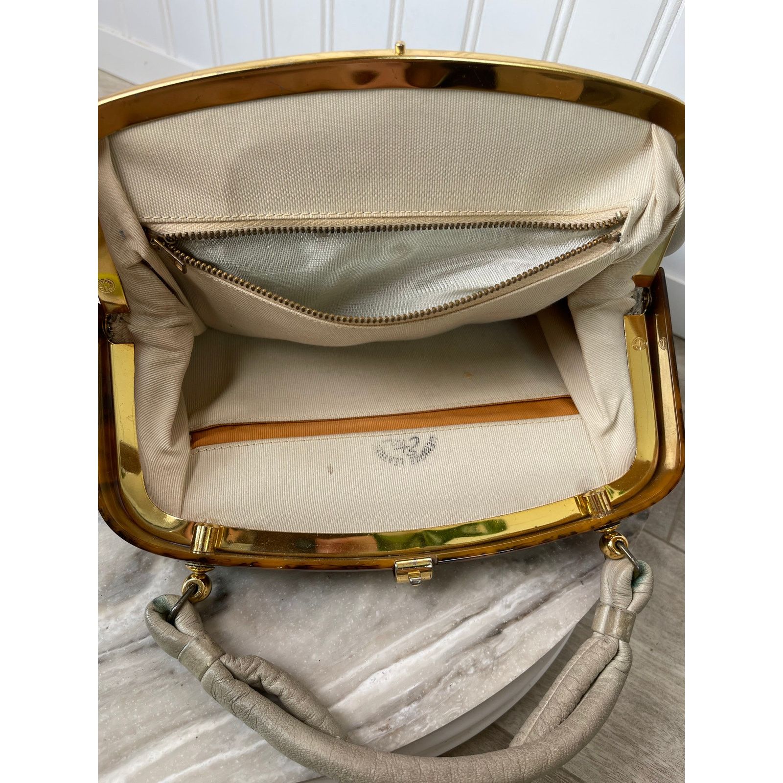 Vintage Etra VTG 50-60s Pleated Leather Handbag Elbief Frame White Size ONE SIZE - 4 Thumbnail