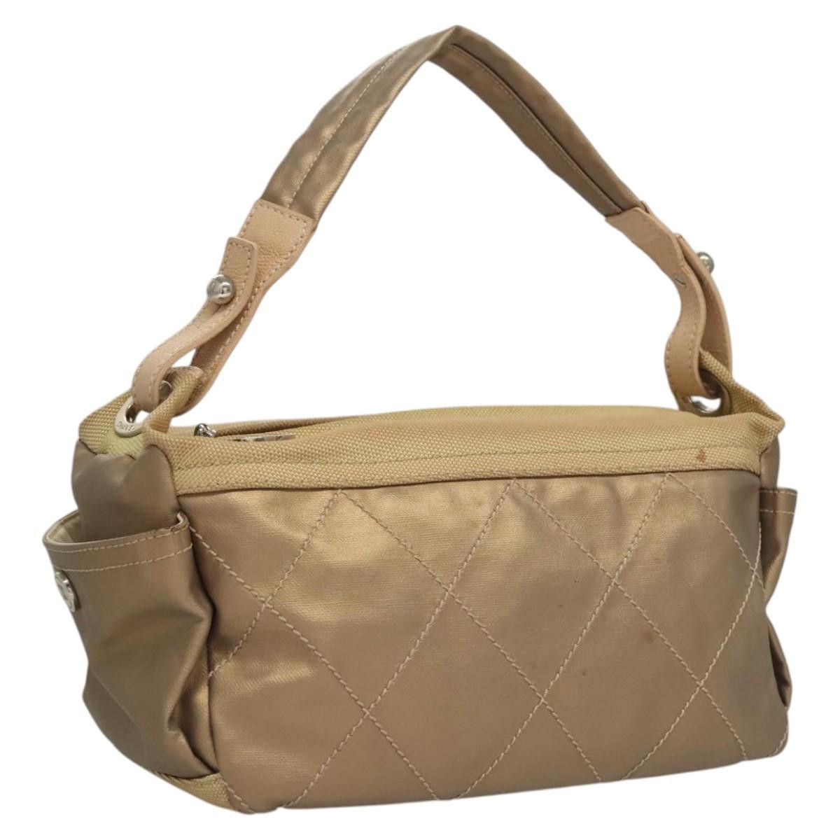Chanel Paris Biarritz Shoulder Bag Coated Canvas Gold Cc Auth 118065, Women's