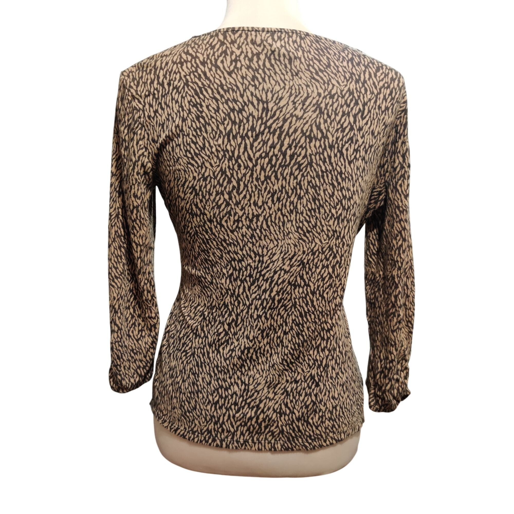 Ann Taylor Ann Taylor M Brown Abstract Print Pleated V Neck Long Sleeve Size M / US 6-8 / IT 42-44 - 4 Thumbnail